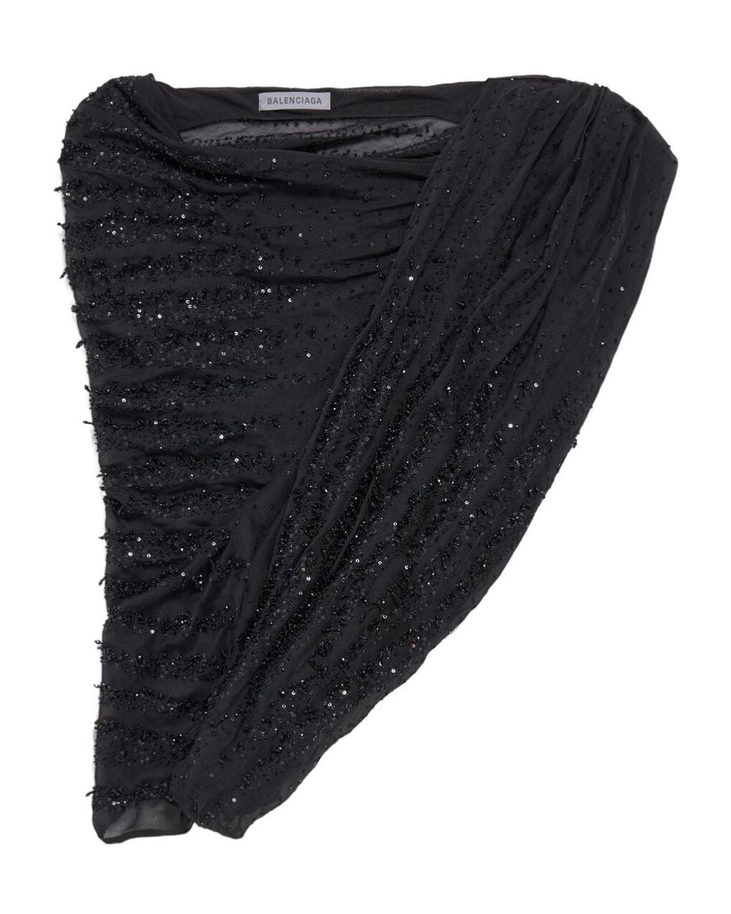 Balenciaga Black Embroidered One Shoulder Draped Top
