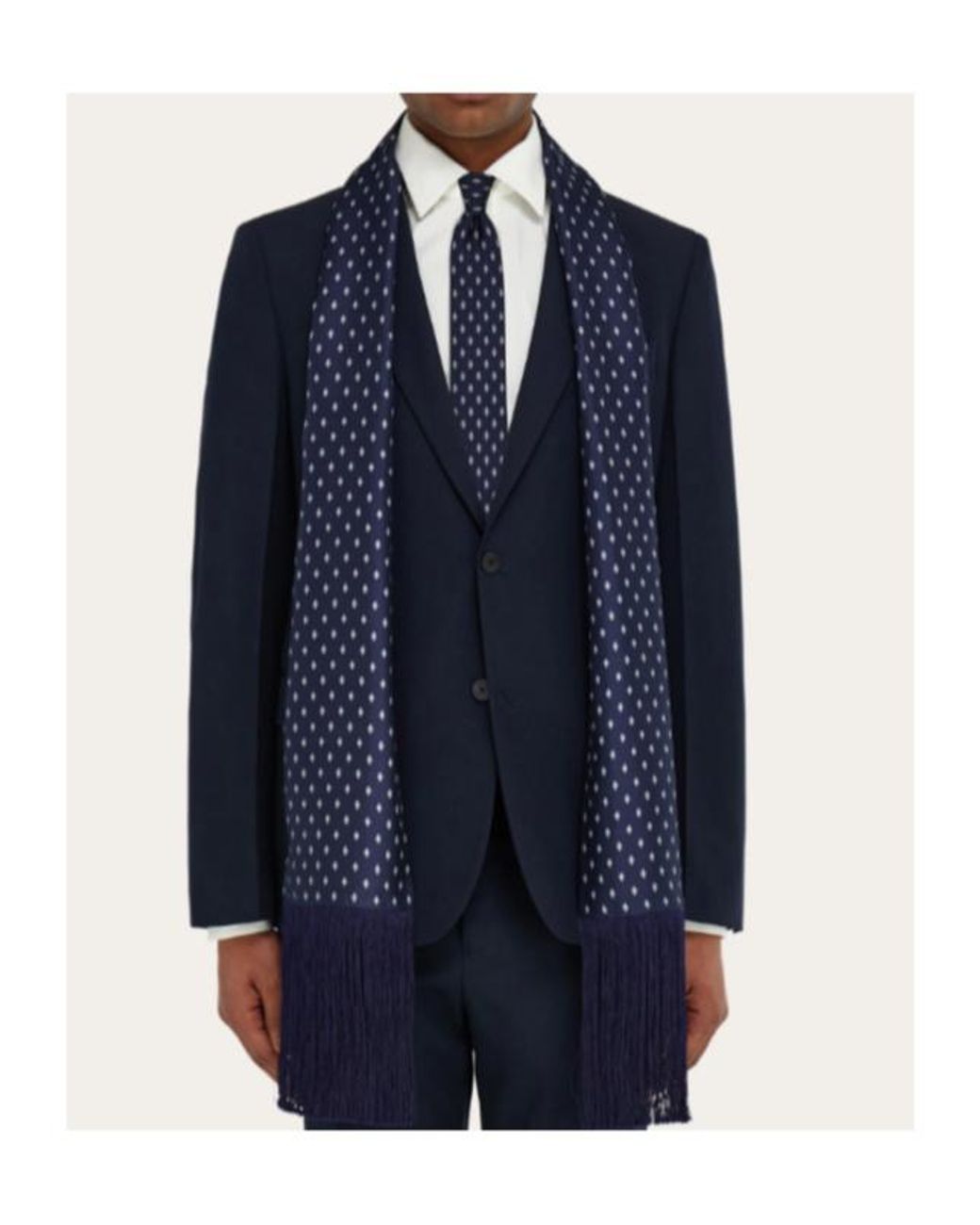 Ferragamo Blue Ferragamo Micro Gancini Printed Fringed Scarf for men