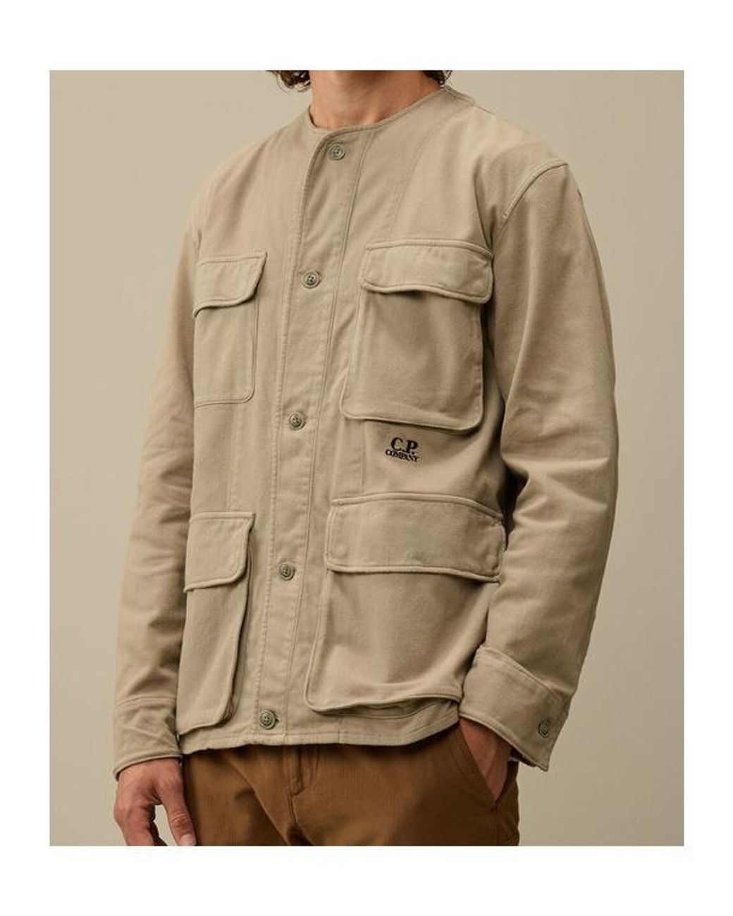 C P Company Natural Armored-Stretch Buttoned Overshirt for men