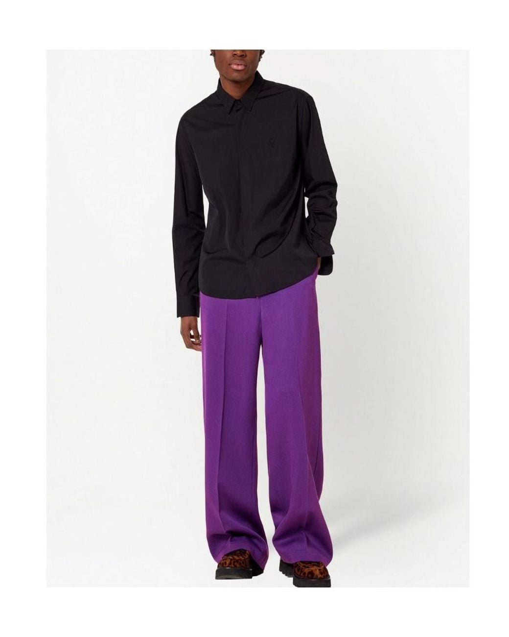 AMI Purple Ami High-Waist Wide-Leg Trousers