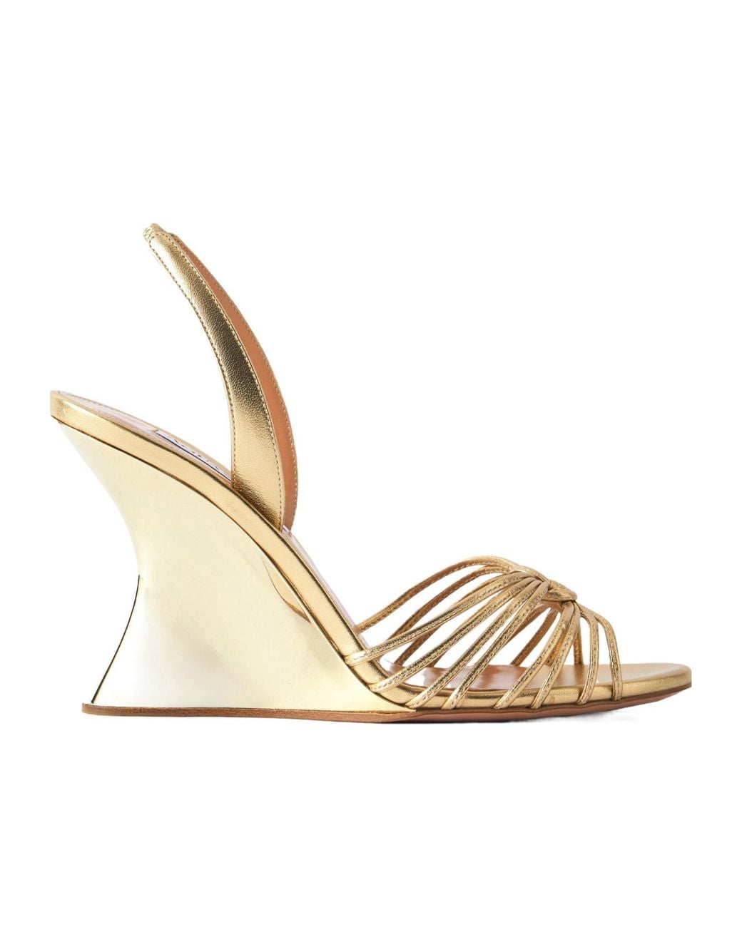 Aquazzura Serenity 95 Metallic Leather Wedge Sandals