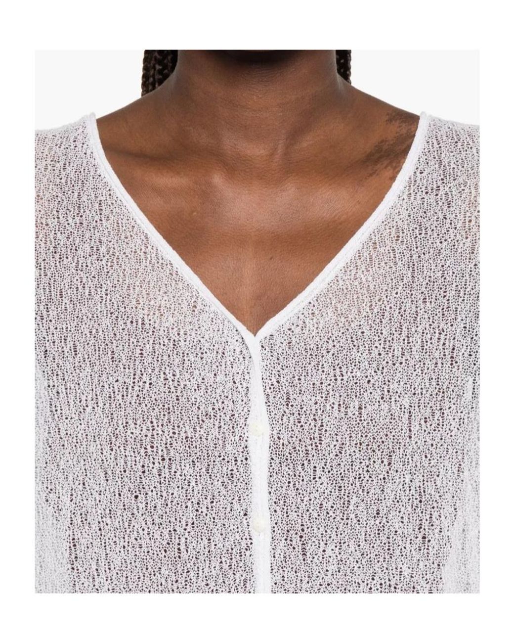 Roberto Collina White V-Neck Open-Knit Cardigan