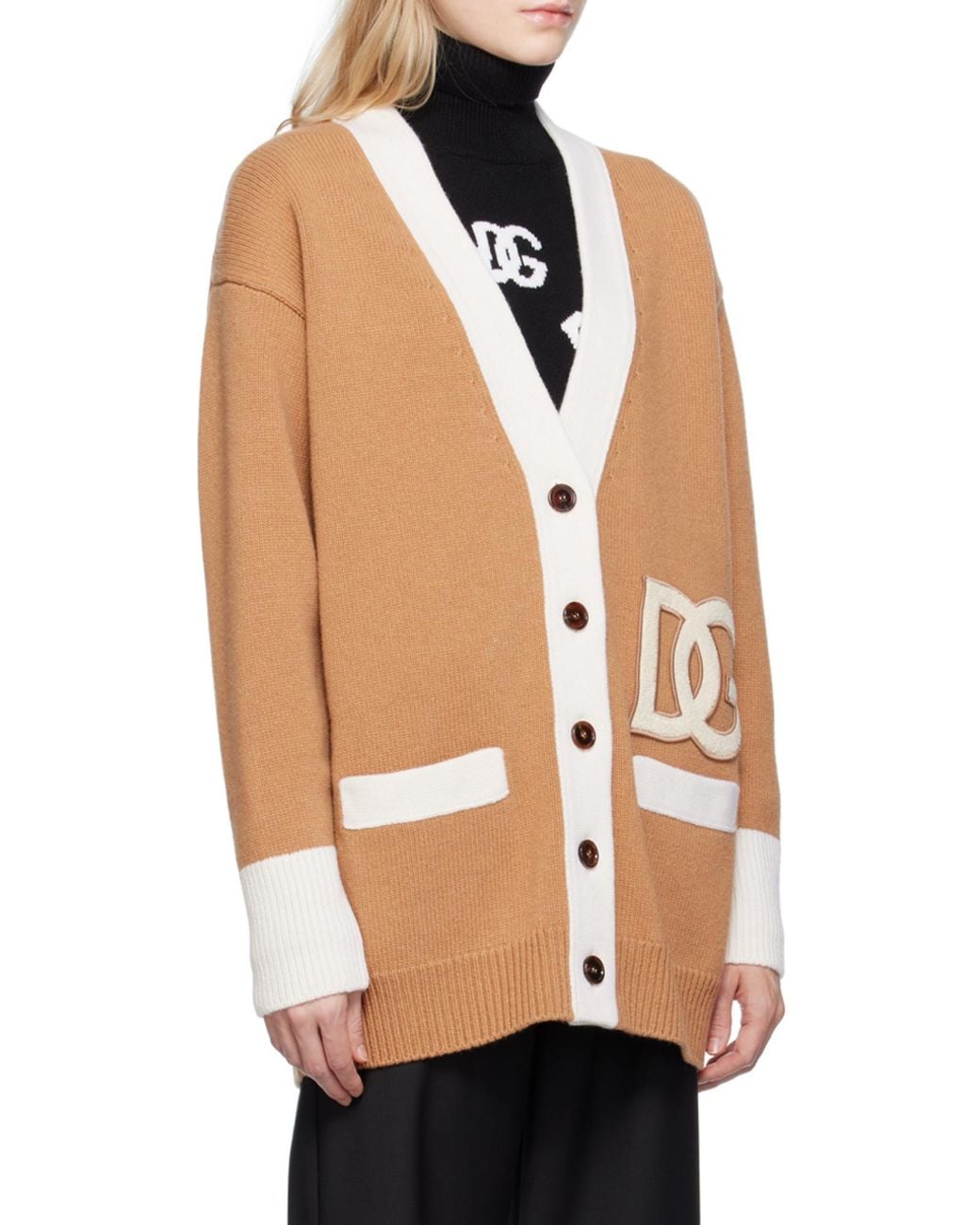 Dolce & Gabbana Natural Logo Patch V-Neck Cardigan