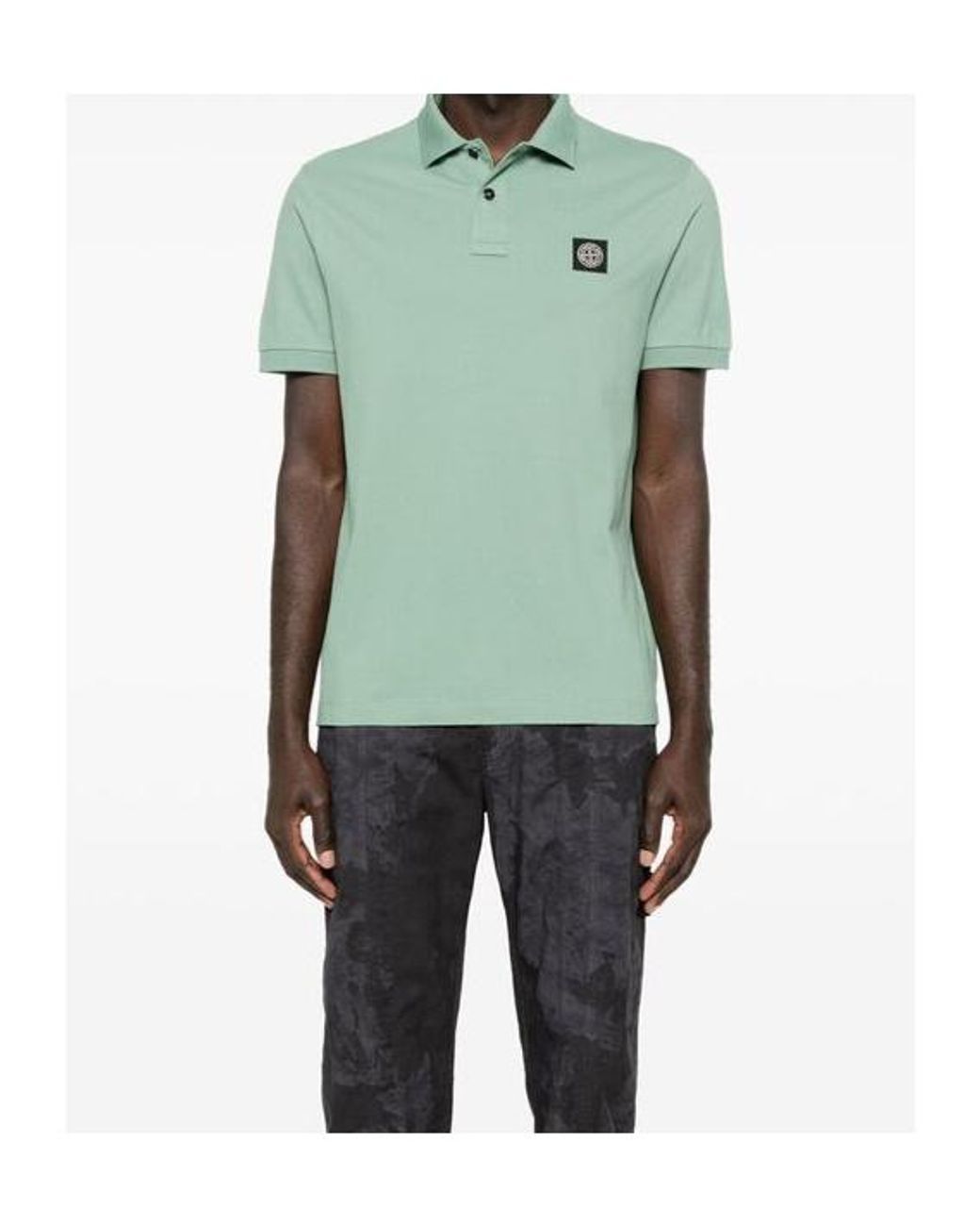 Stone Island Green Logo Patch Short-Sleeved Polo Shirt for men