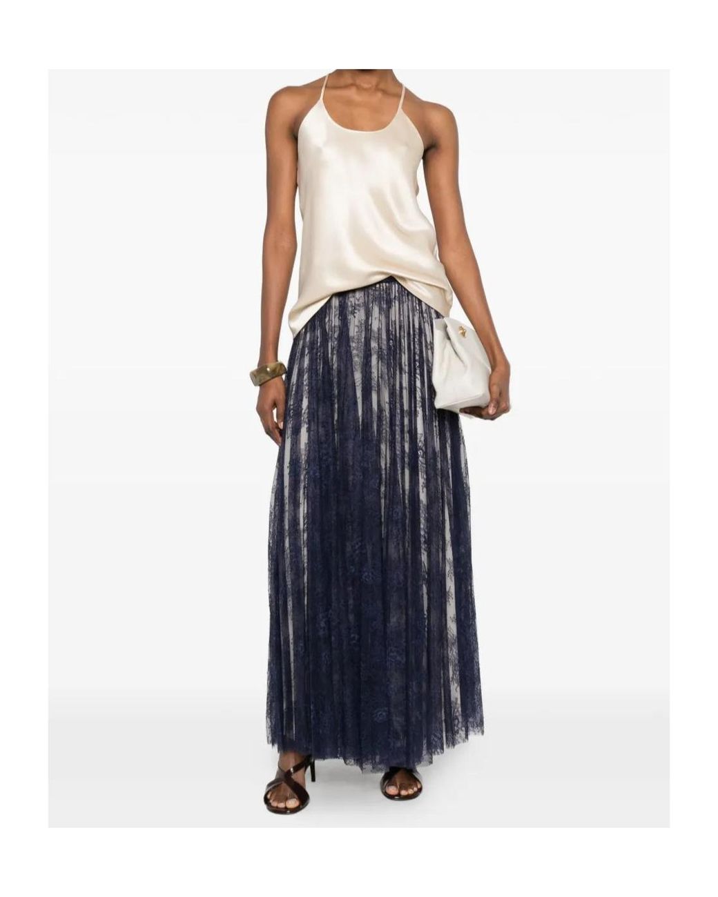 Alberta Ferretti Blue Lace Midi Skirt
