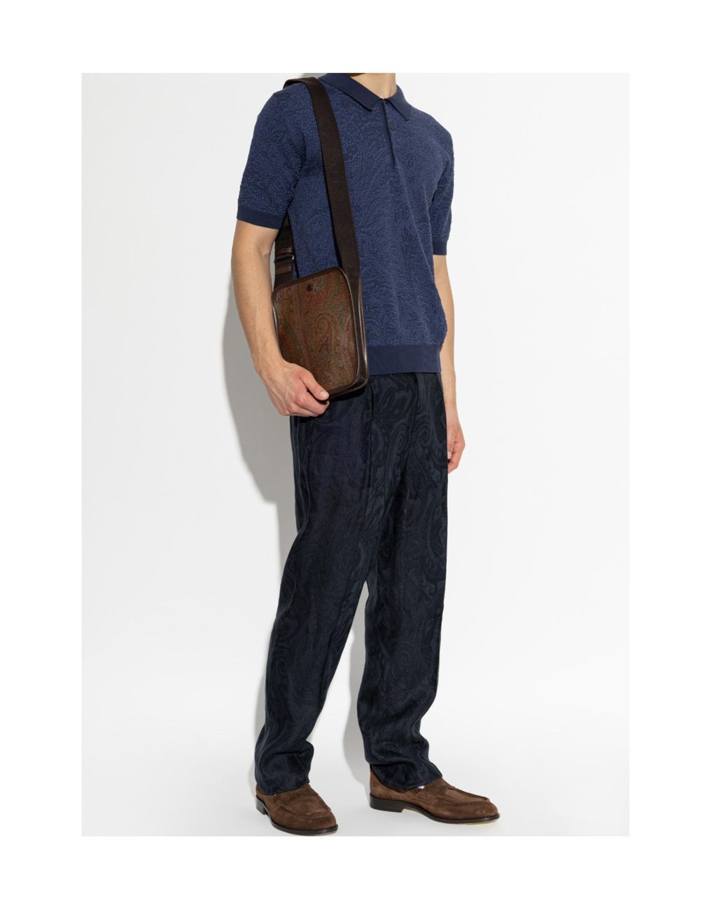 Etro Blue Textured Knit Polo Shirt for men