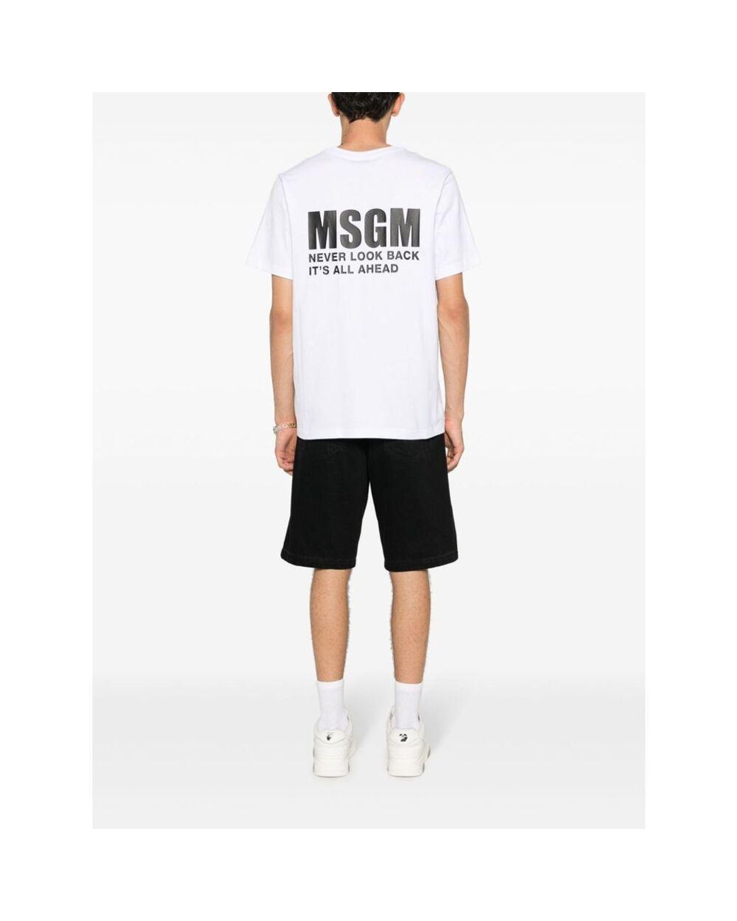MSGM White Logo Printed Crewneck T-Shirt for men