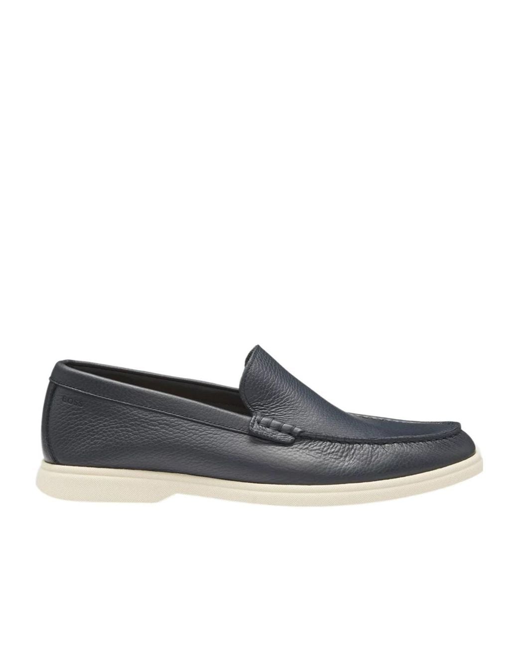 Boss Blue Leather Slip-On Loafers for men