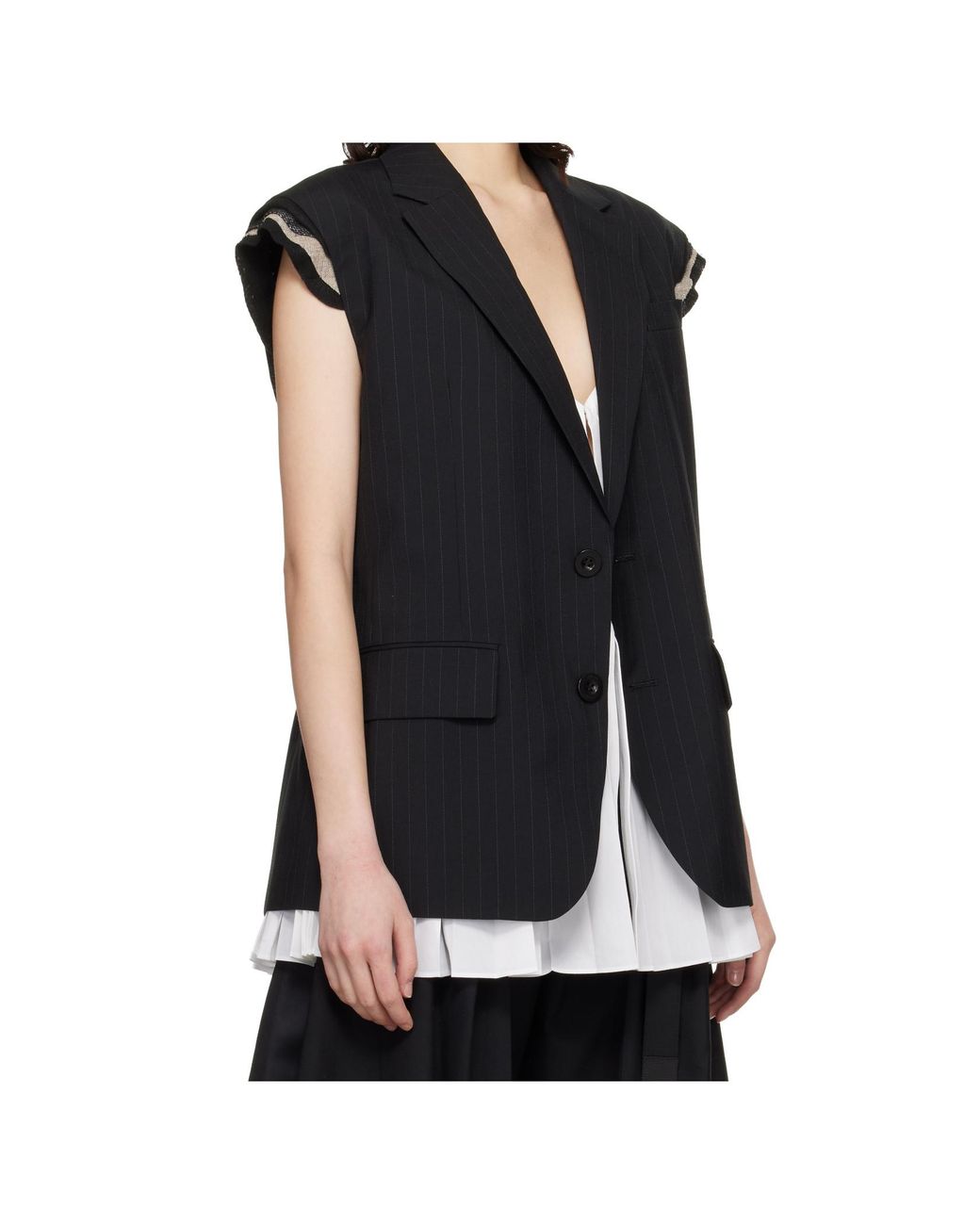 Sacai Black Chalk Stripe Vest