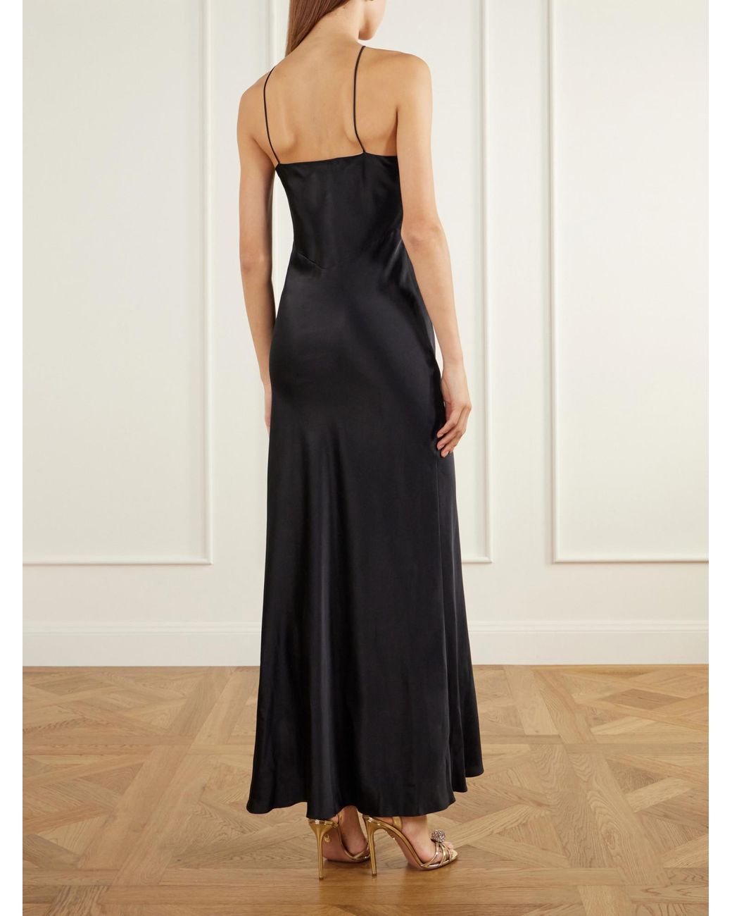 Rodarte Black Lace-Trimmed Silk-Satin Maxi Dress