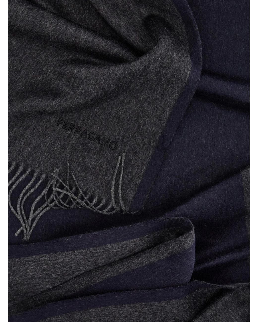 Ferragamo Blue Ferragamo Fringe Detailed Scarf for men