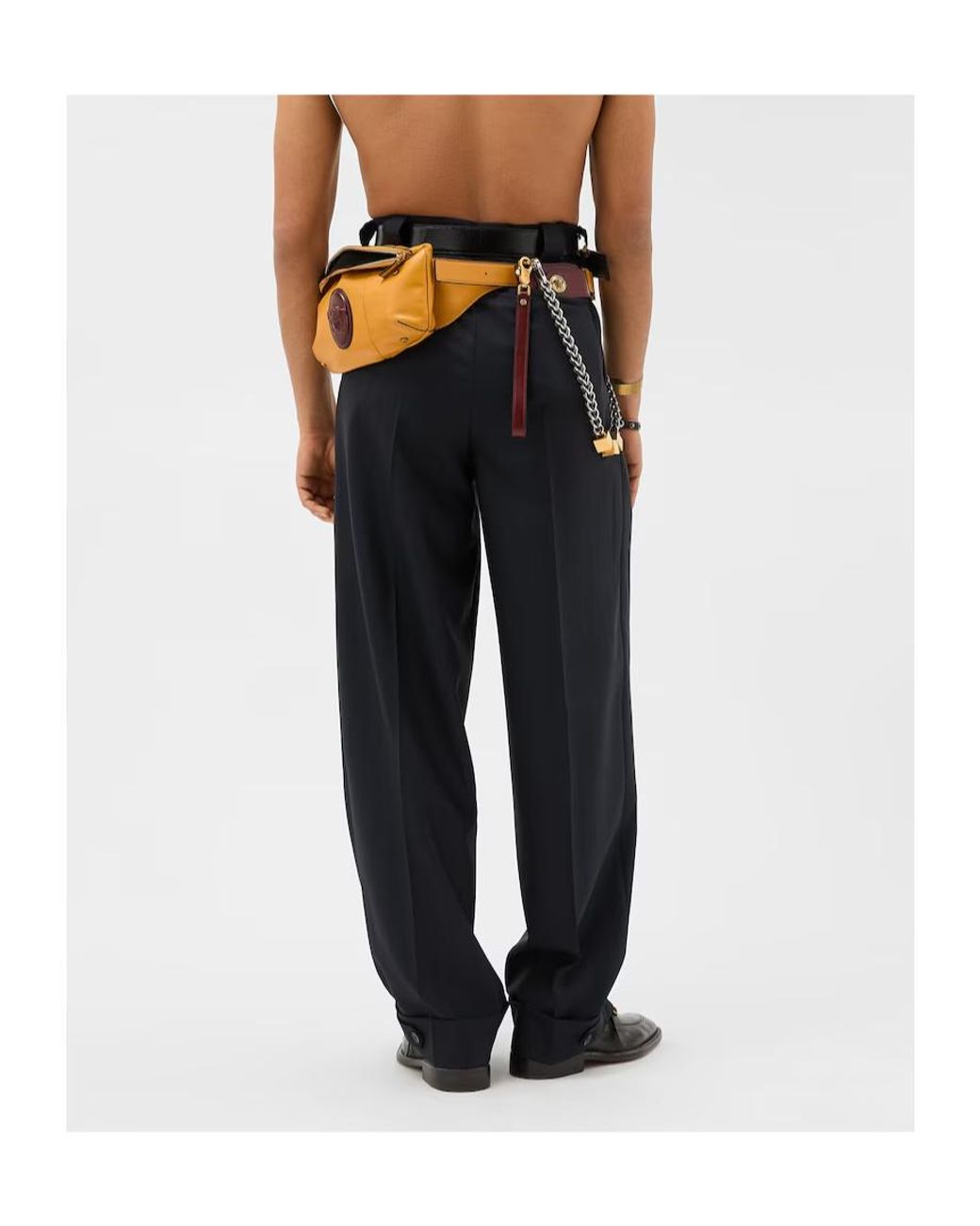 Versace Black Pinstripe Twill Oversized Pants for men