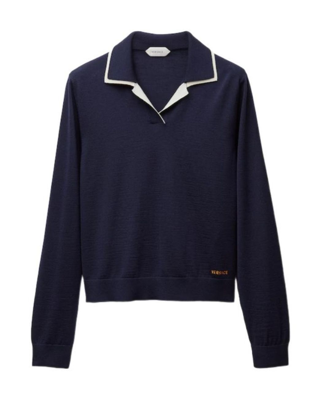 Versace Blue Long Sleeved Knitted Polo Shirt
