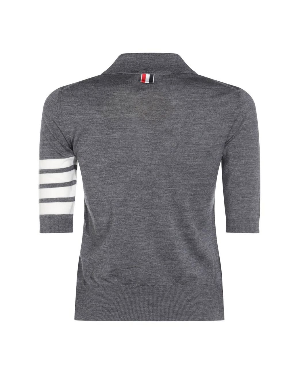 Thom Browne Gray 4-Bar Button Detailed Short-Sleeved Polo Shirt