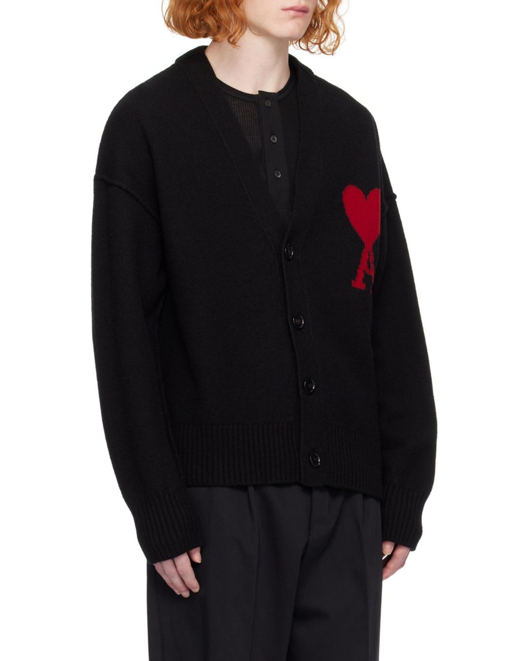 AMI Black Ami De Coeur V-Neck Cardigan for men