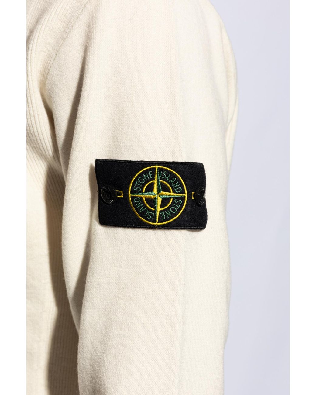 Stone Island White Compass Patch Crewneck Jumper for men