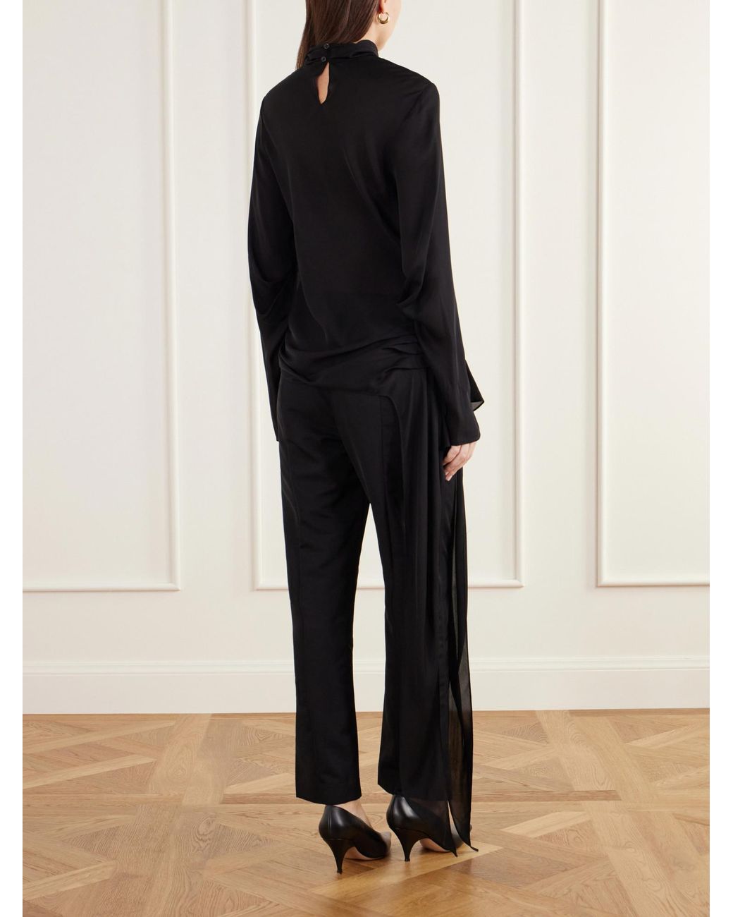 Kallmeyer Black Gathered Silk-Charmeuse Blouse
