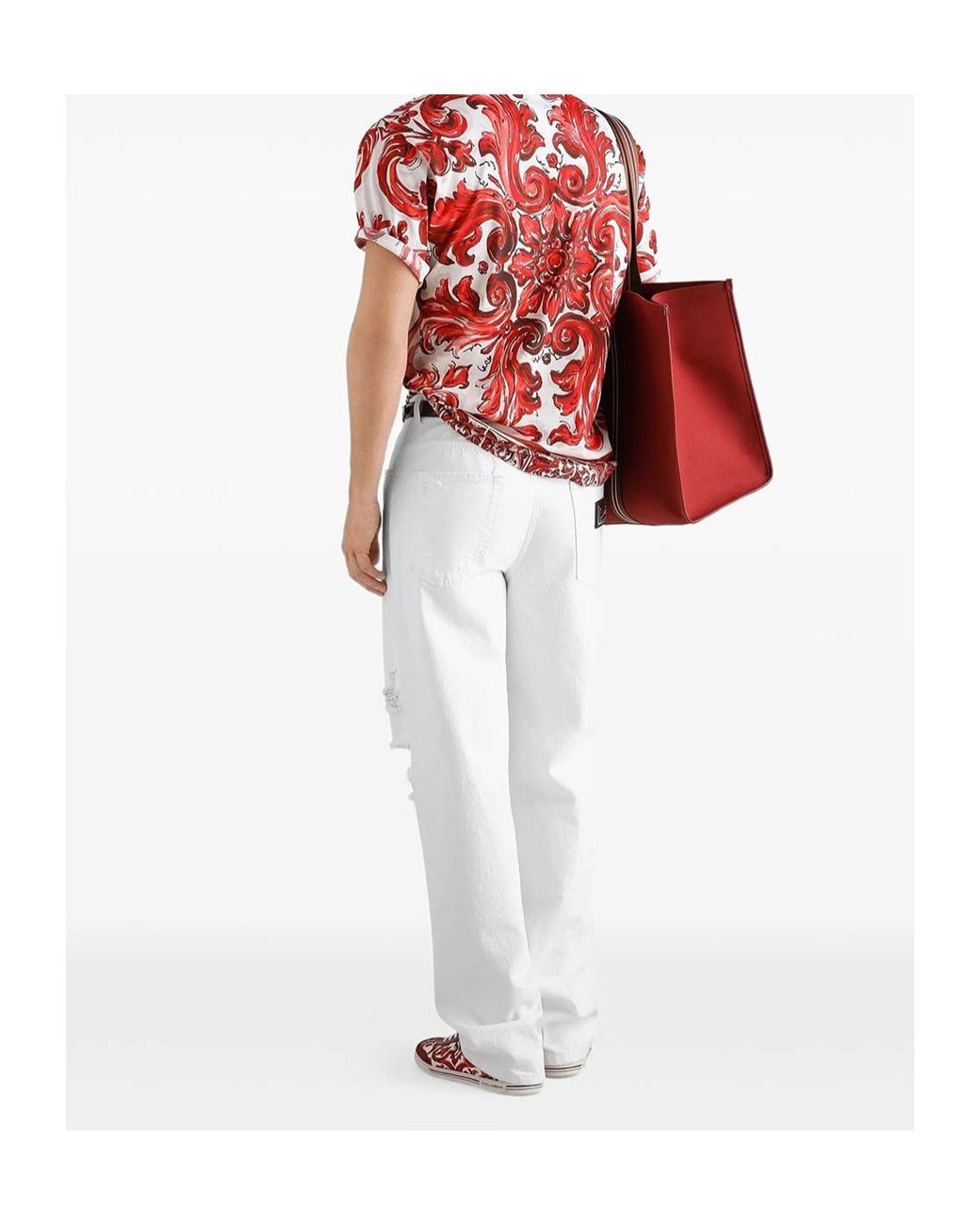 Dolce & Gabbana Red Cotton Majolica Print T-Shirt for men