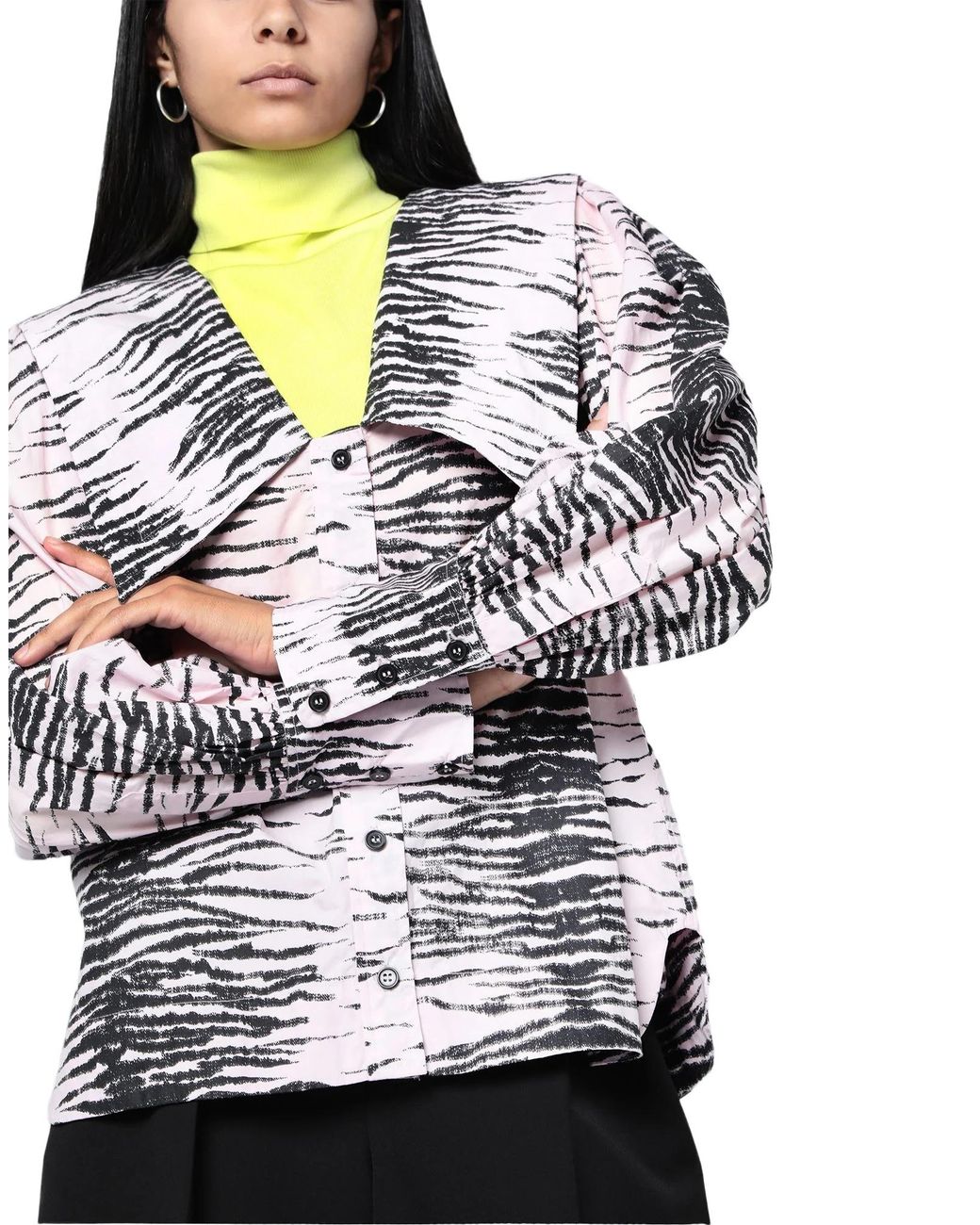 Ganni Gray Tiger-Striped Long-Sleeved Shirt