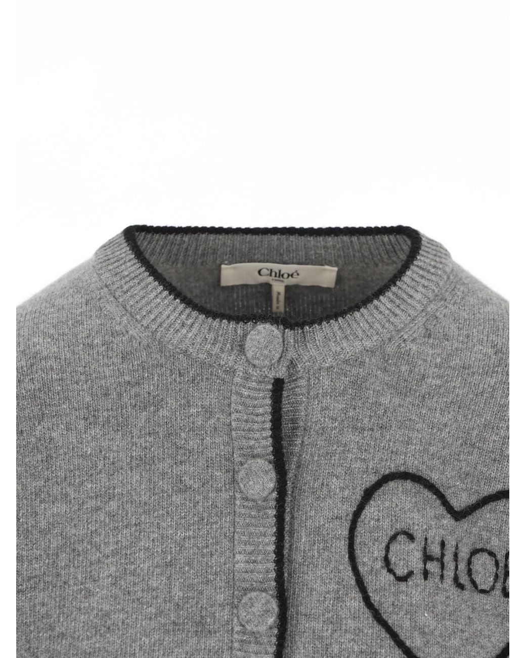Chloé Gray Chloé Heart Logo Cropped Cardigan