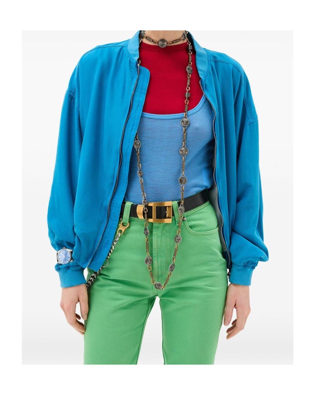 Versace Blue Zip-Up Bomber Jacket