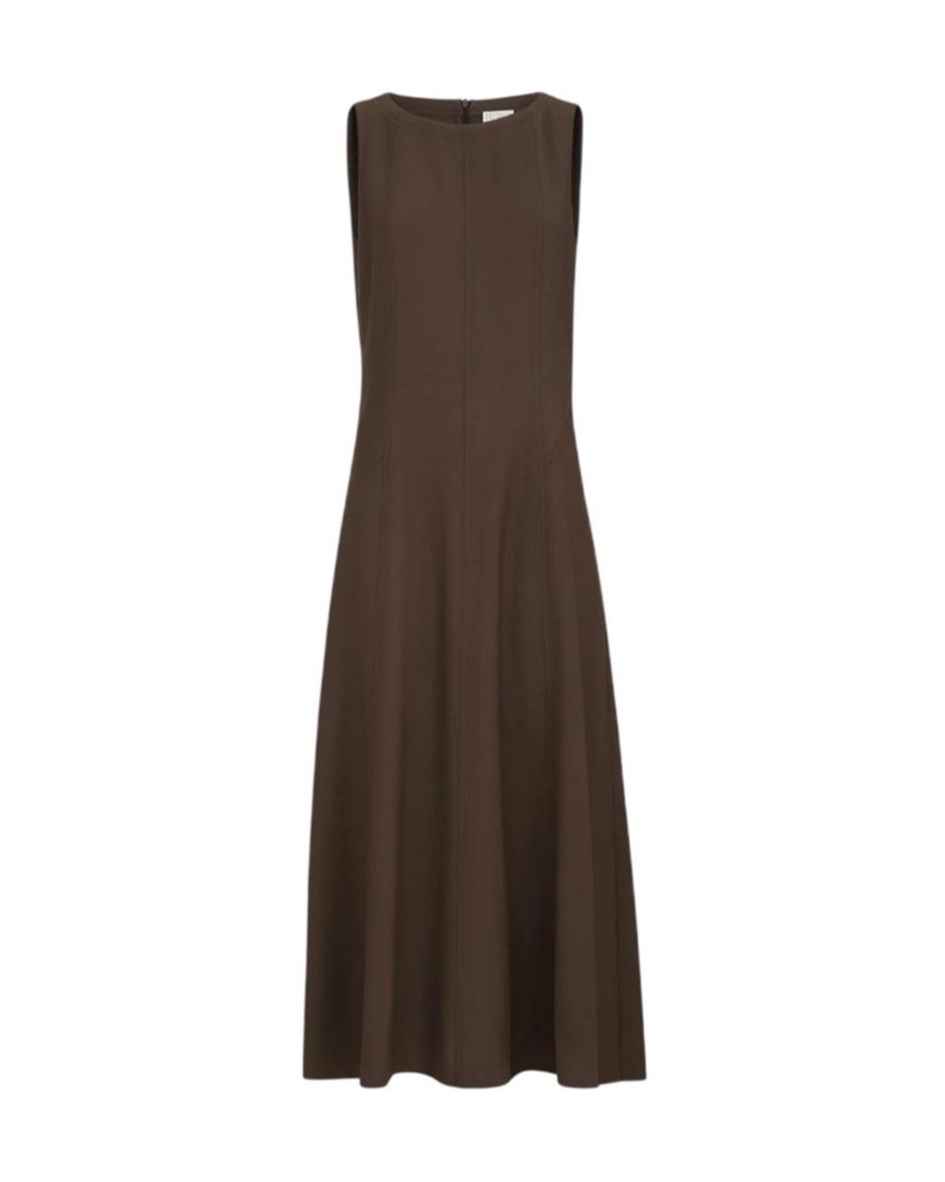 Brunello Cucinelli Brown Virgin Wool Fluid Twill Flared Dress