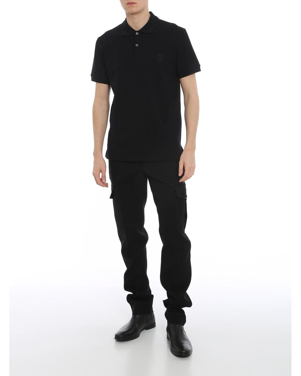 McQueen Black Skull Motif Polo Shirt for men