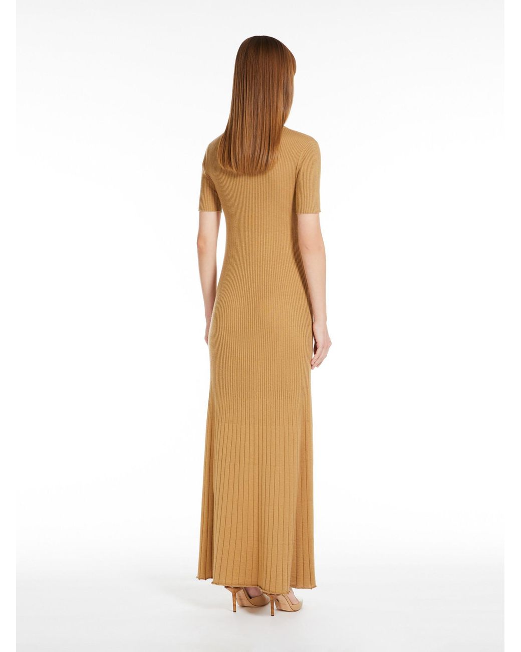 Max Mara Metallic Short-Sleeve Ribbed Dress