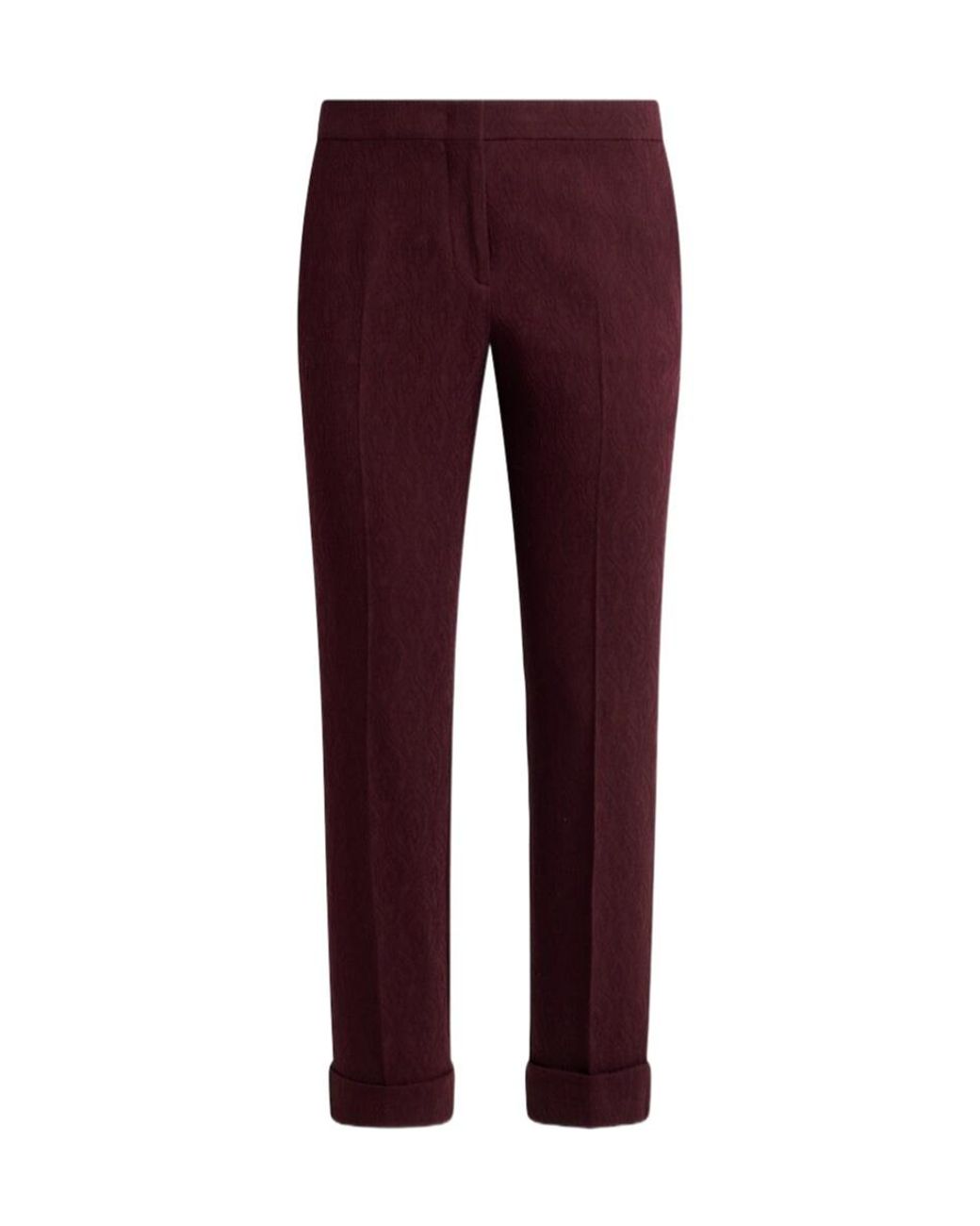 Etro Red Cropped Wool Jacquard Trousers With Medallion Motif