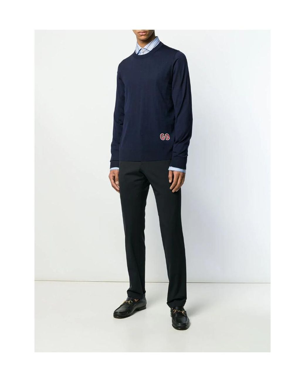 Gucci Blue Gg Logo Patch Jumper for men