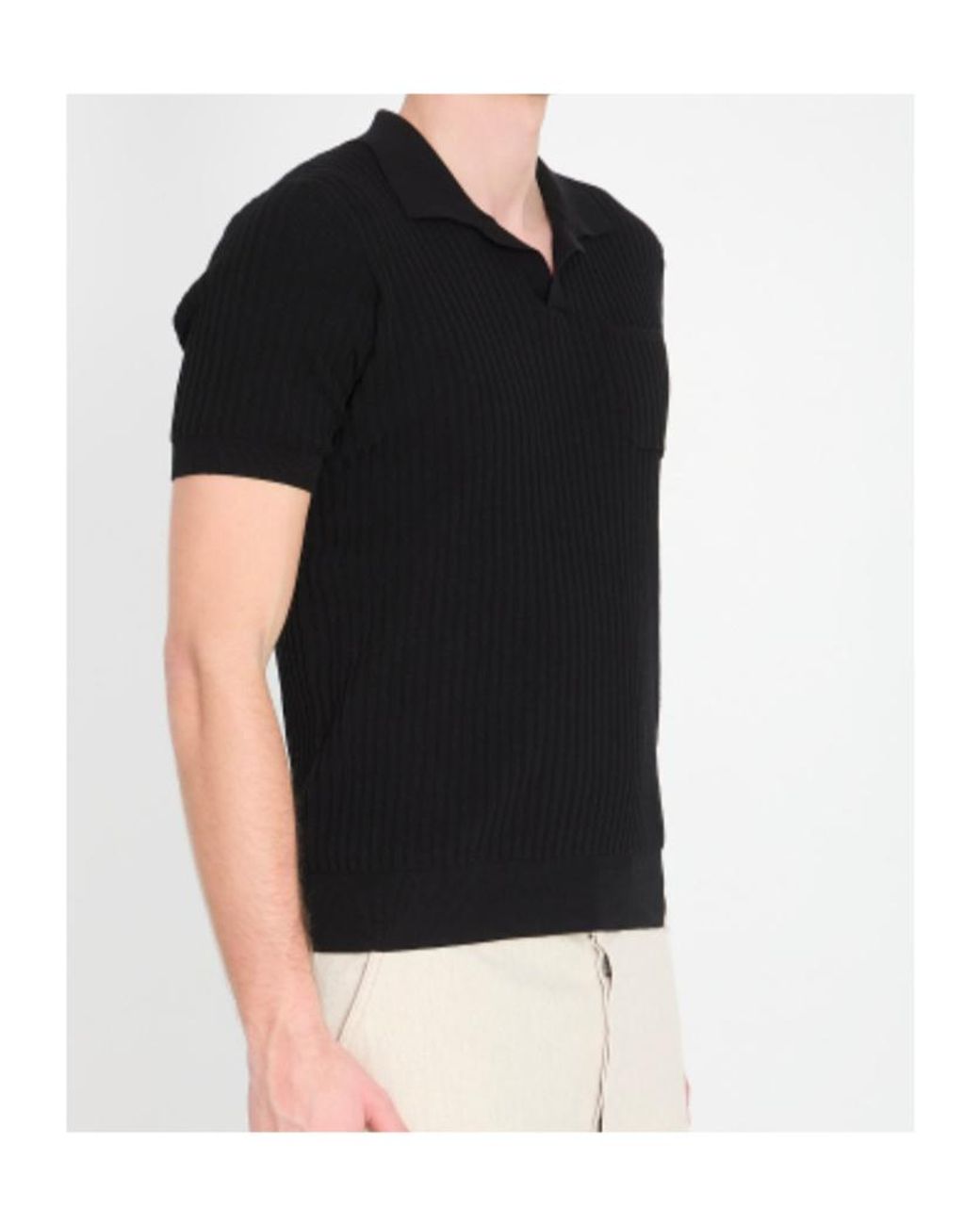 Roberto Collina Black Ribbed Pocket Polo Shirt for men