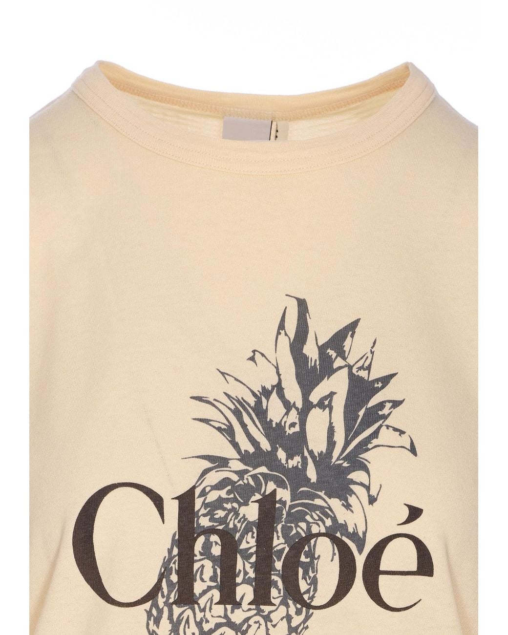 Chloé Natural Chloé Logo Printed Crewneck T-Shirt