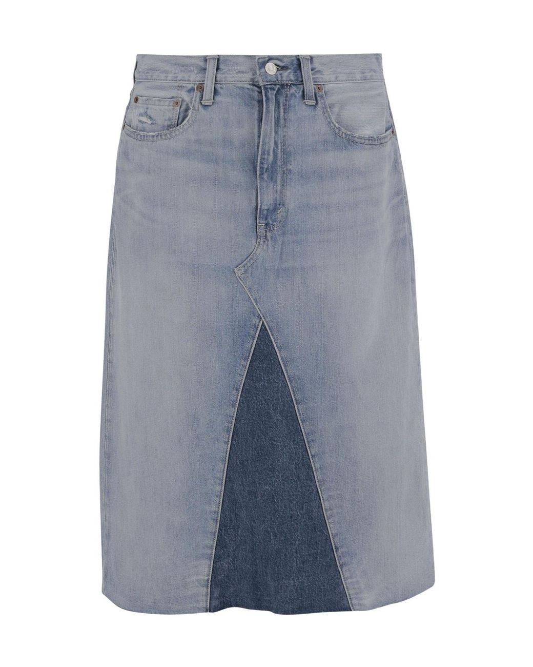 Polo Ralph Lauren Blue Patchwork Frayed Denim Midi Skirt