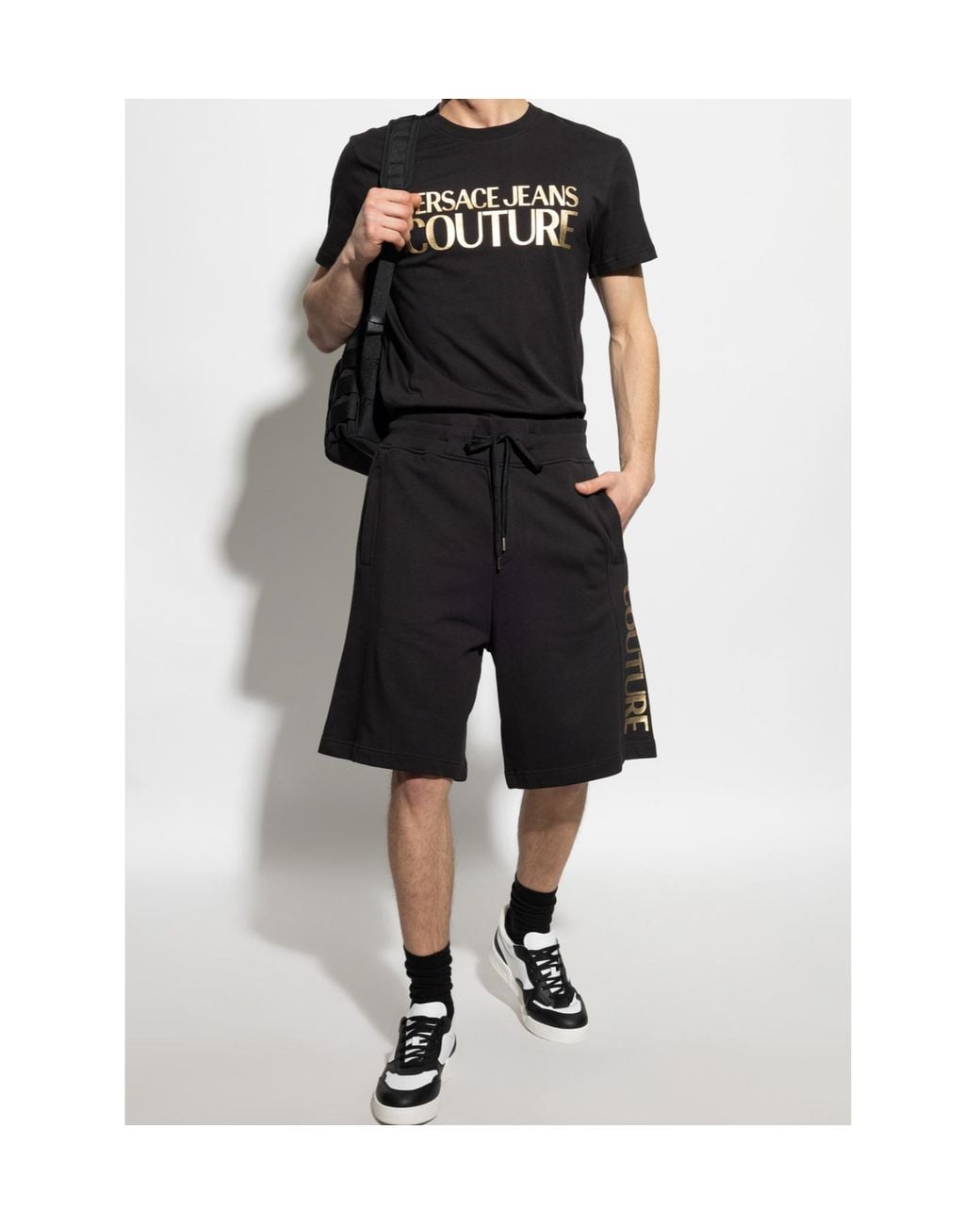 Versace Jeans Black Couture Logo Print Shorts for men
