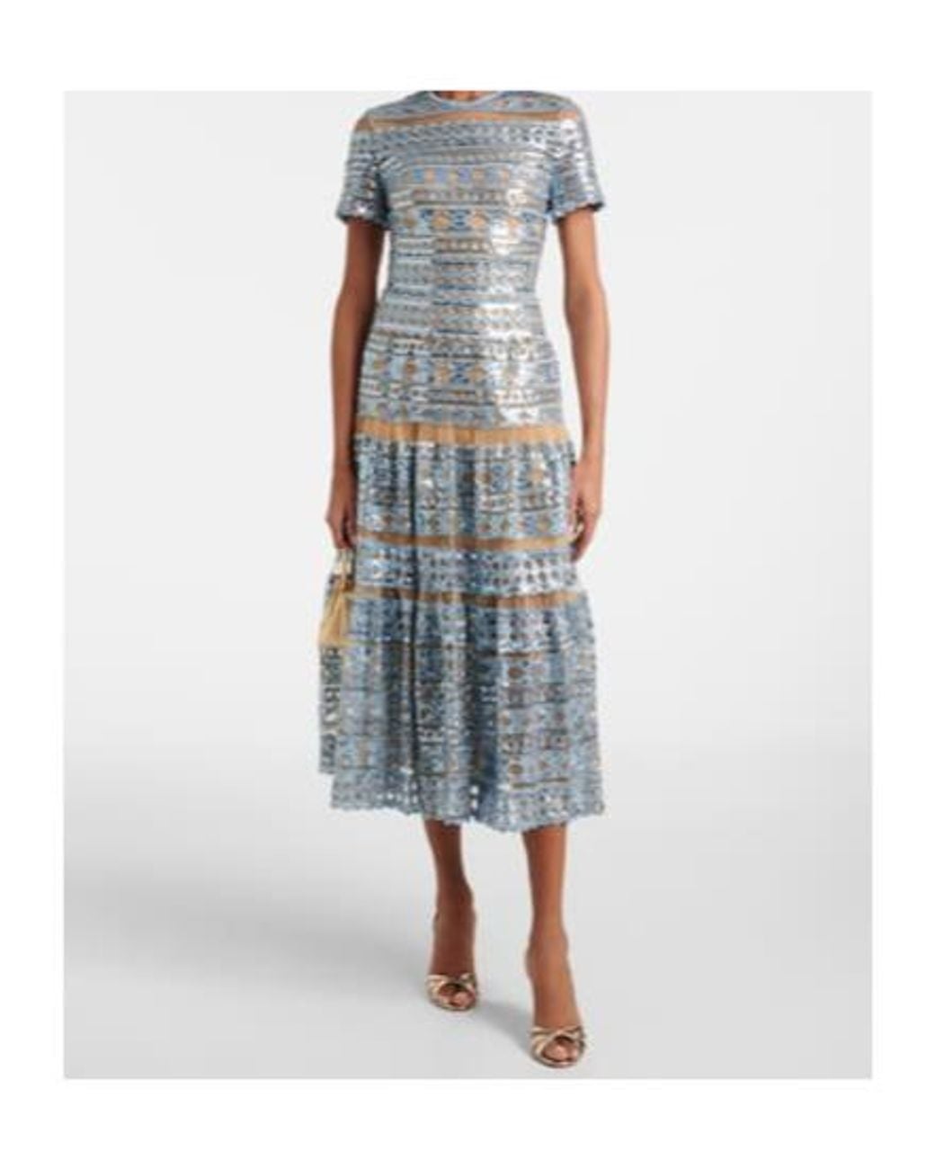 Elie Saab Blue Embroidered Tulle Maxi Dress