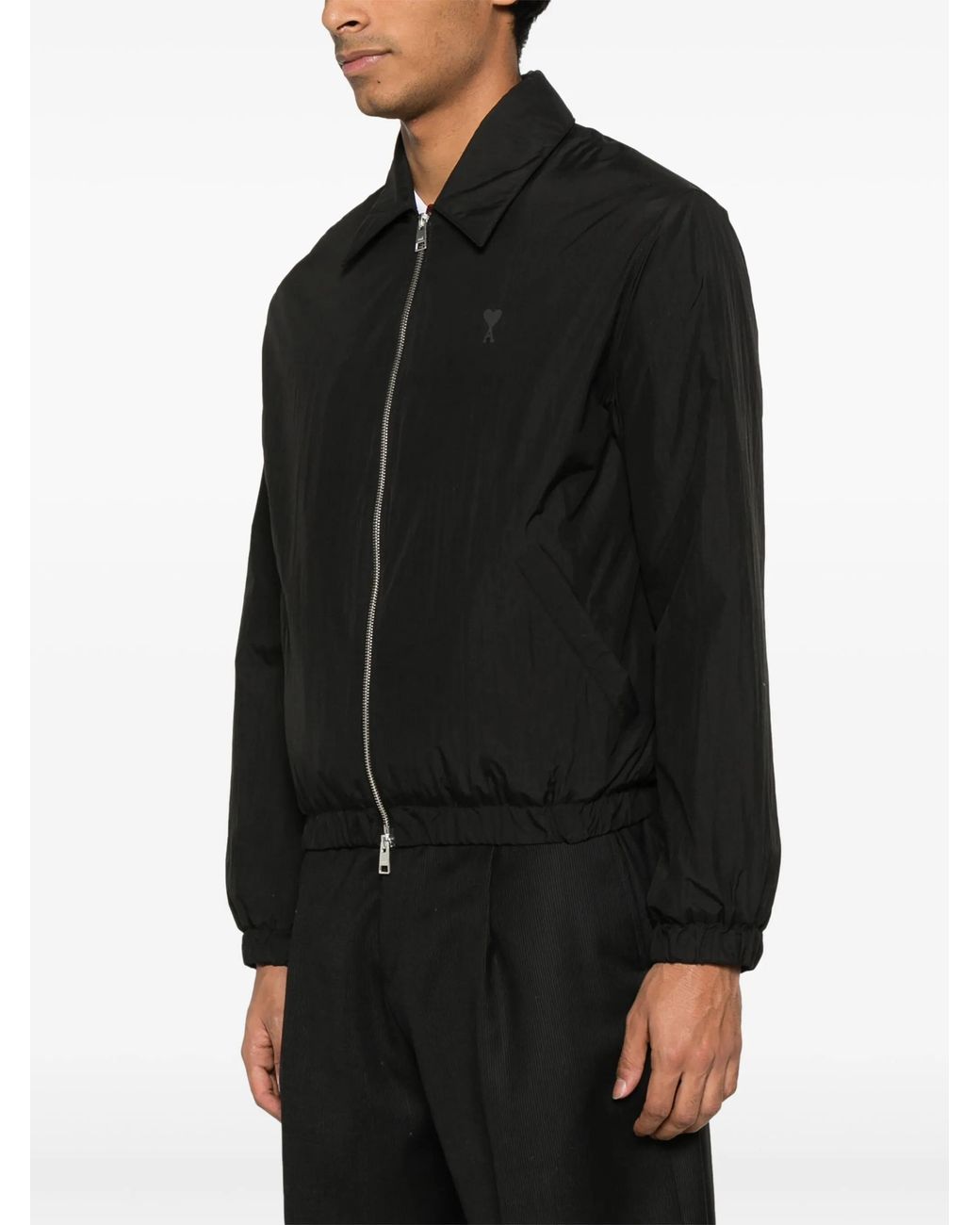 AMI Black Ami De Coeur Zip-Up Bomber Jacket for men
