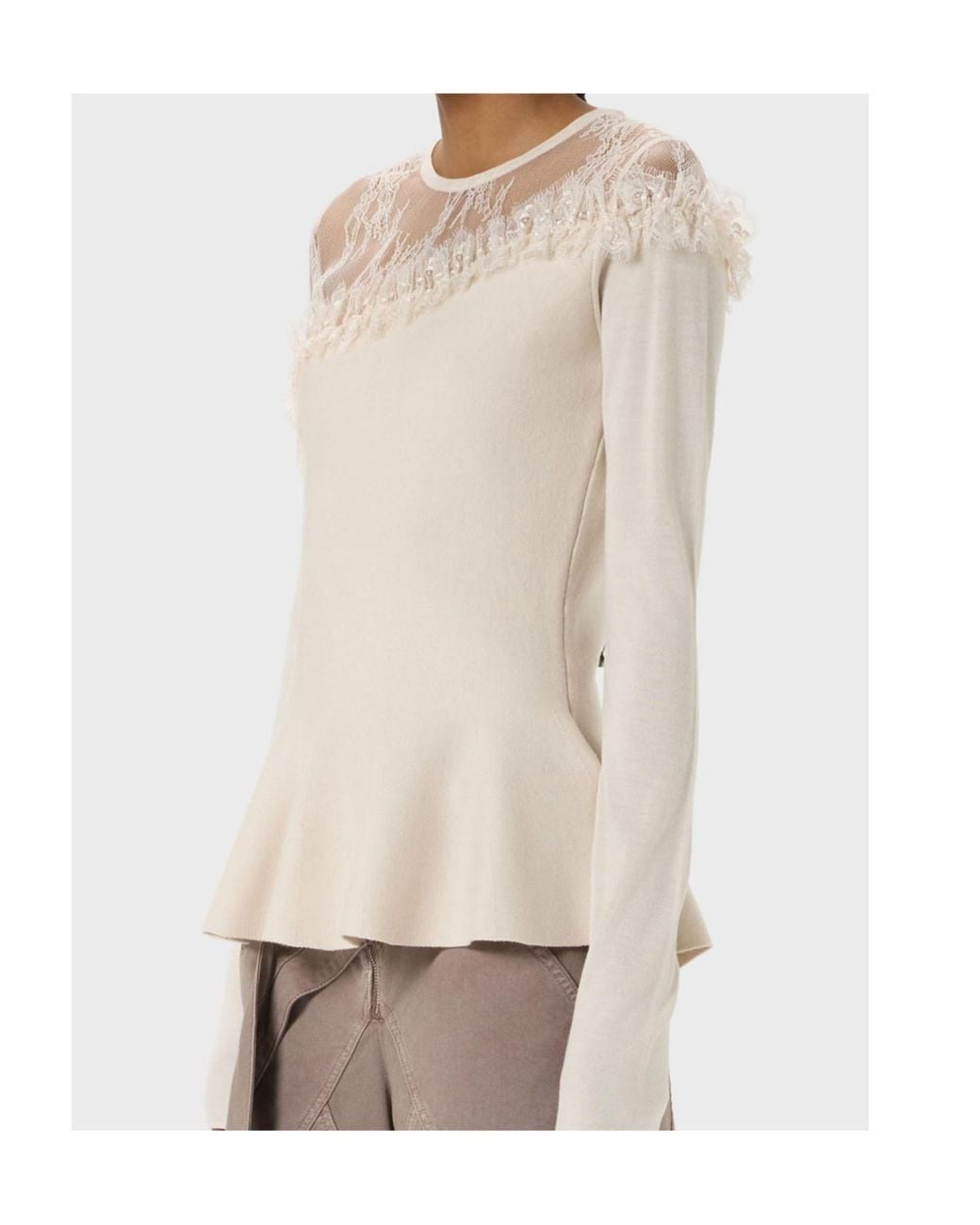 Blumarine White Wool Jumper With Tulle Yoke
