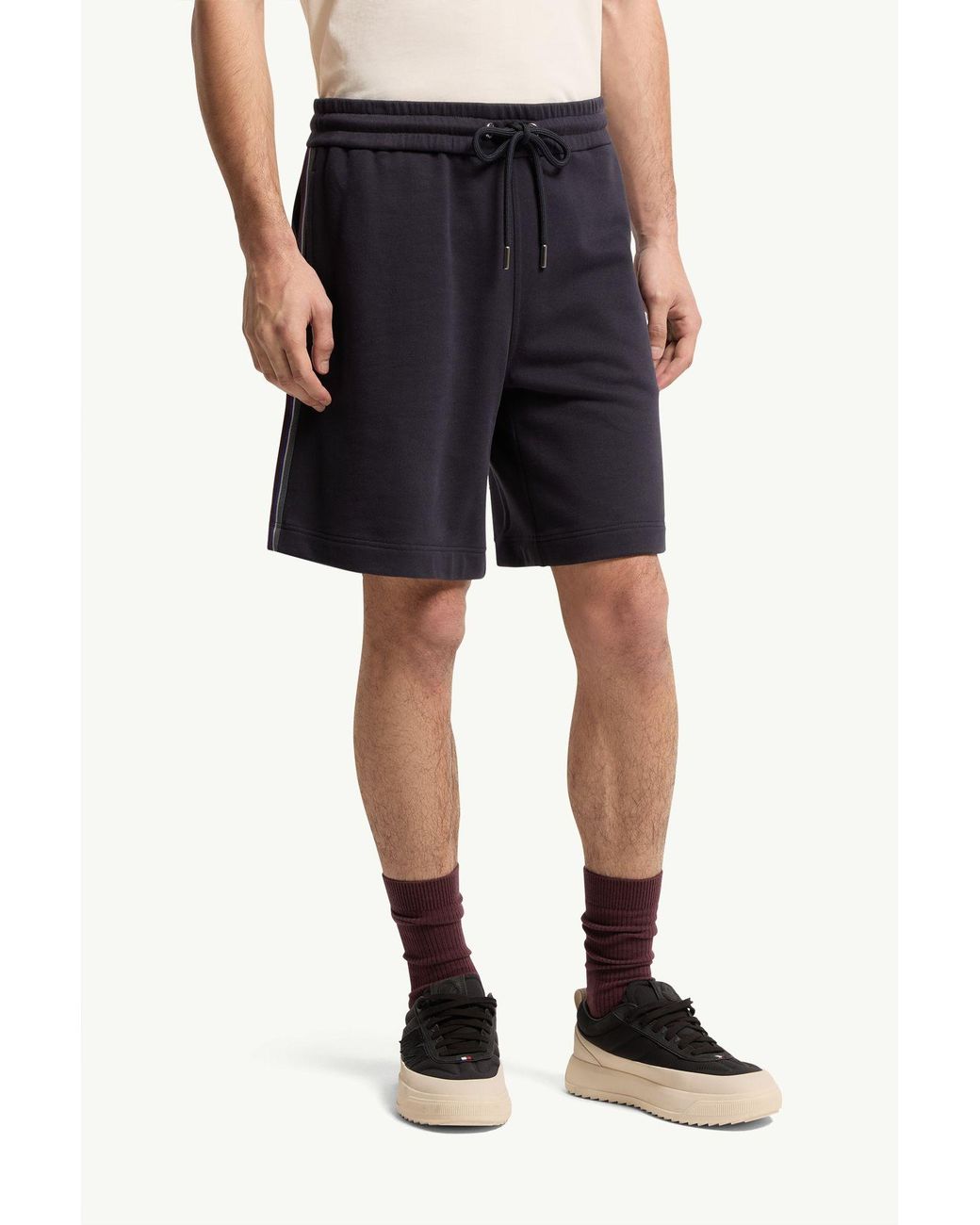 Moncler Blue Striped Trim Cotton Fleece Shorts for men