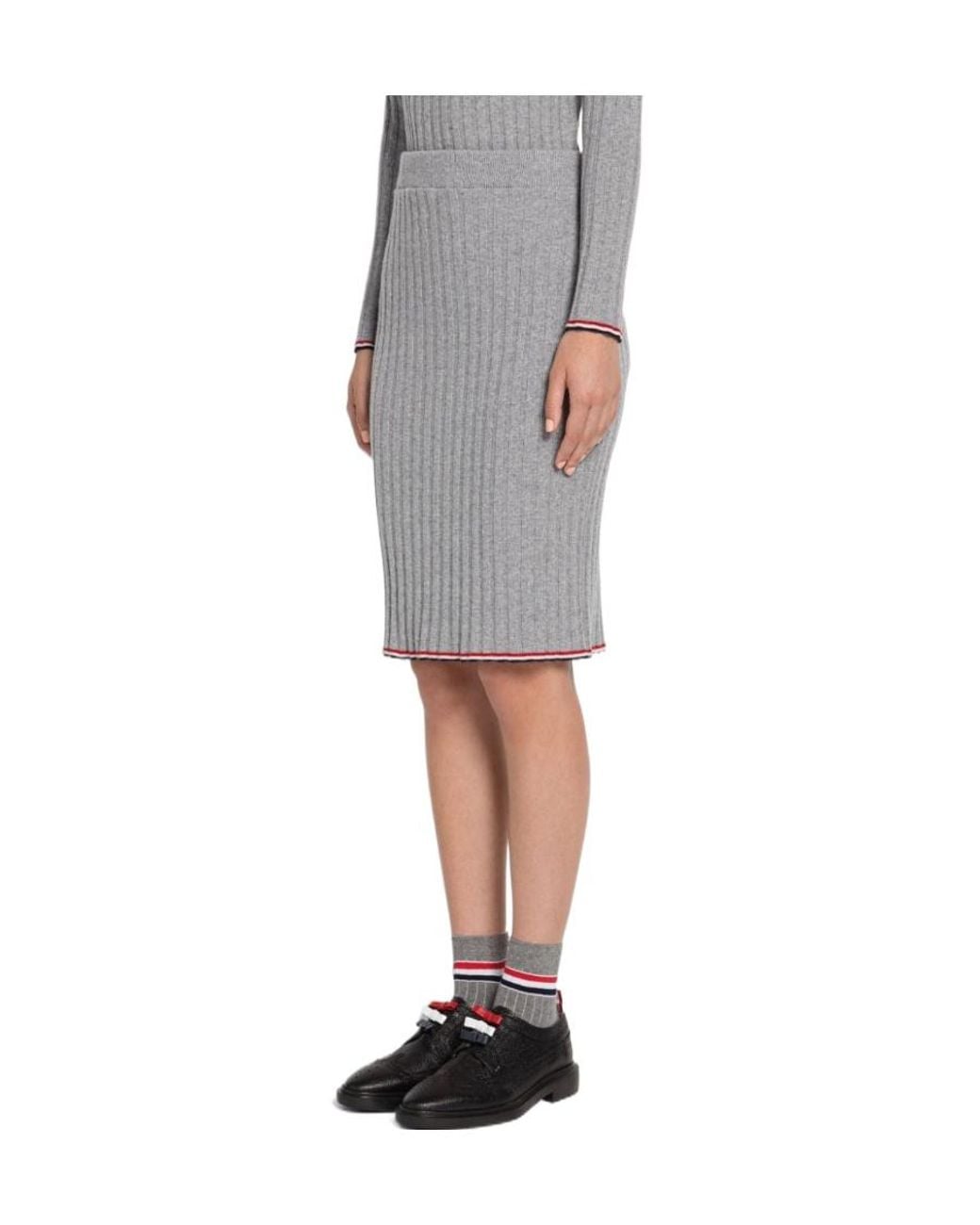 Thom Browne Gray Ribbed-Knit Cashmere Pencil Skirt