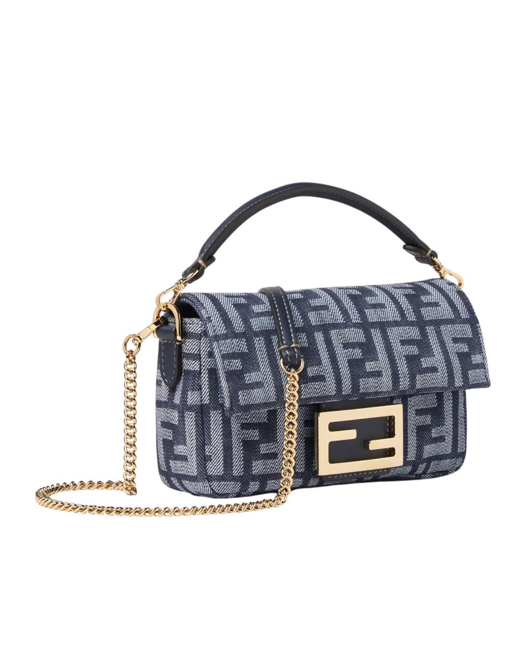 Fendi Blue Baguette Ff Jacquard Mini Tote Bag