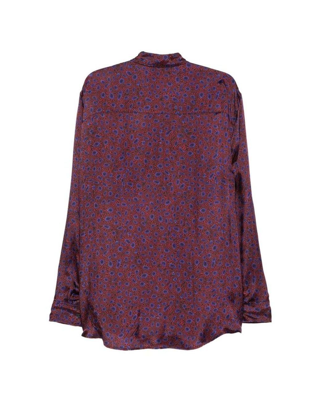 Dries Van Noten Purple Floral Print Satin Long Sleeve Shirt for men