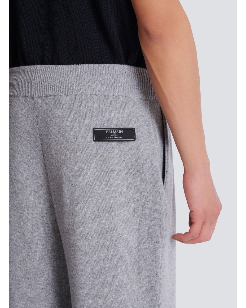Balmain Gray Logo Patch Straight-Leg Trousers for men