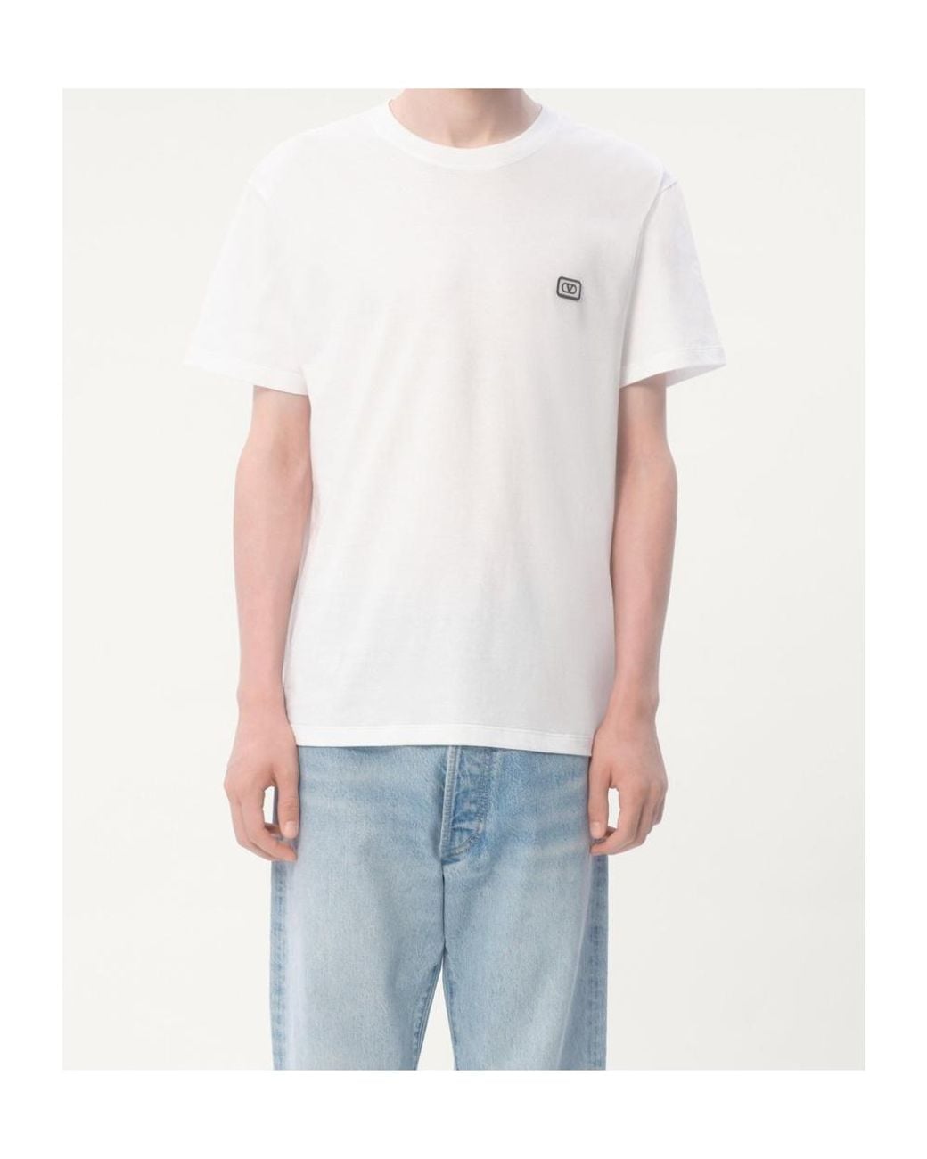 Valentino White Vlogo Embroidered Crewneck T-Shirt for men