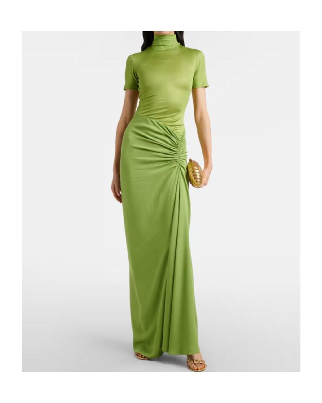 Christopher Esber Green Fusion Gathered Ribbed-Knit Gown