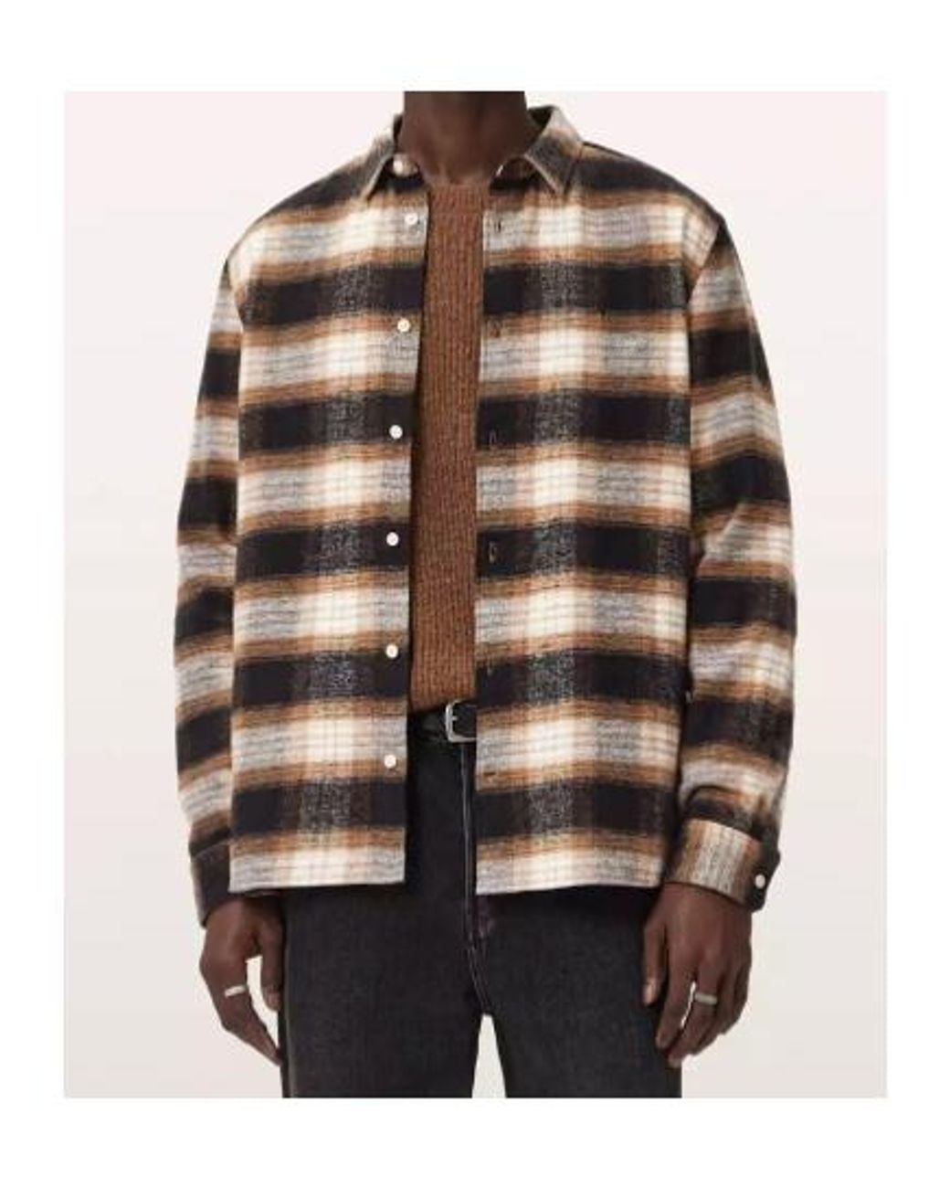 AllSaints Brown Mercy Plaid Shirt for men