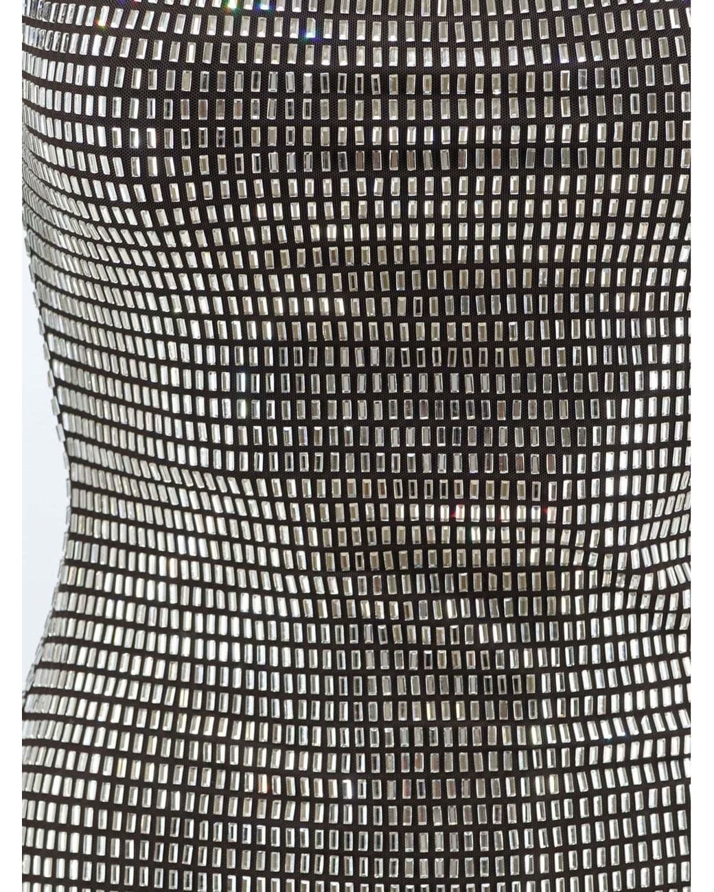 Self-Portrait Gray Rhinestone Mesh Mini Dress