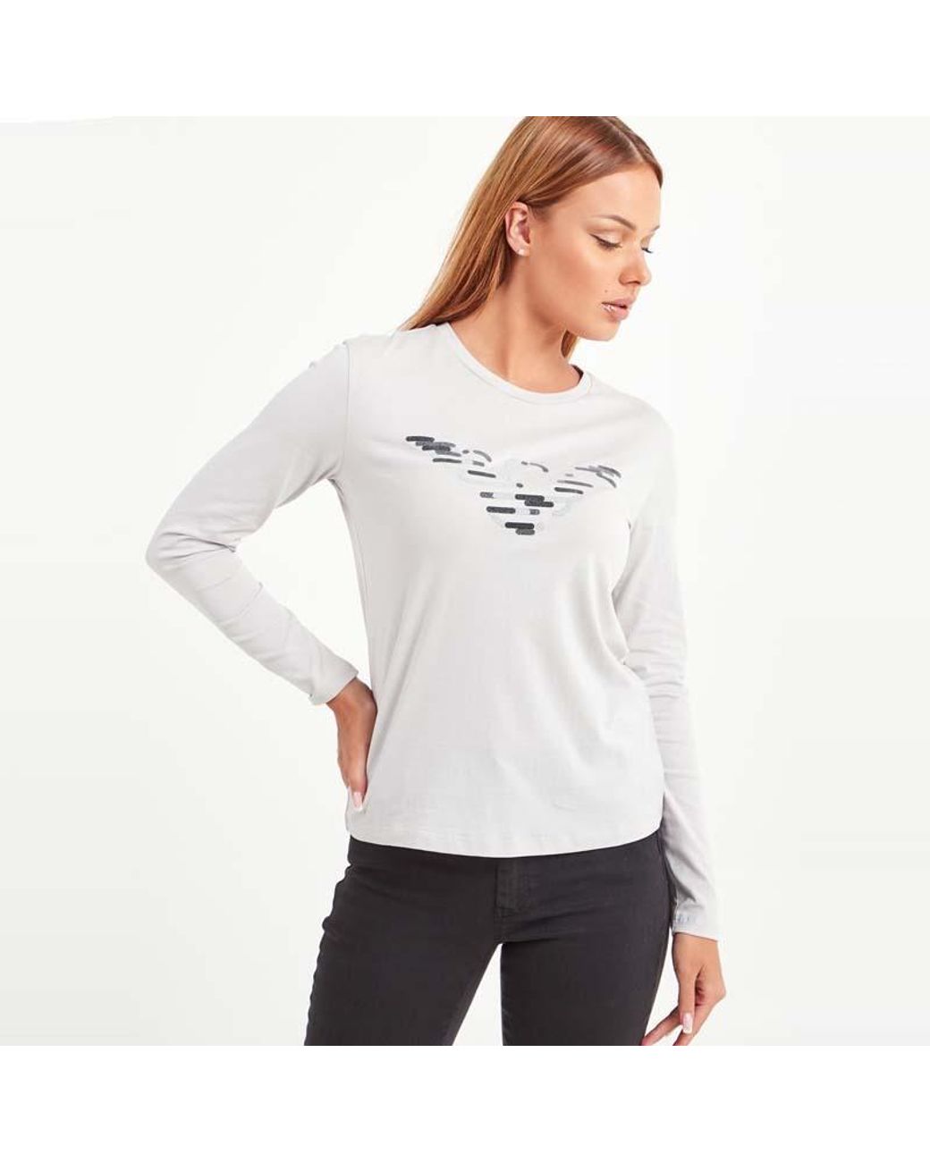 Emporio Armani White Logo Long-Sleeve T-Shirt