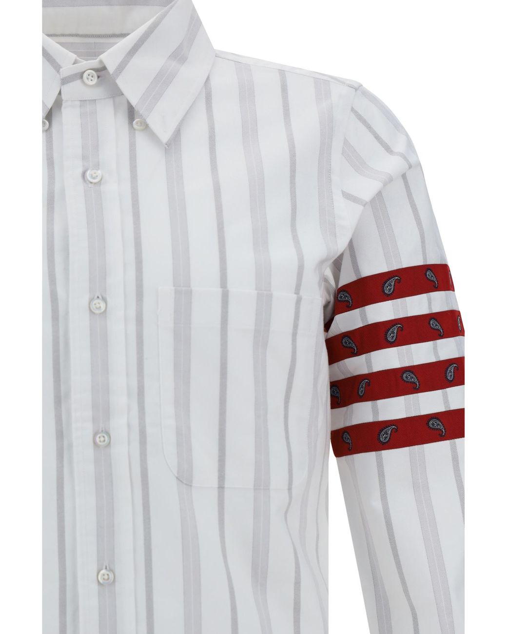 Thom Browne White Bar Striped Buttoned Shirt for men
