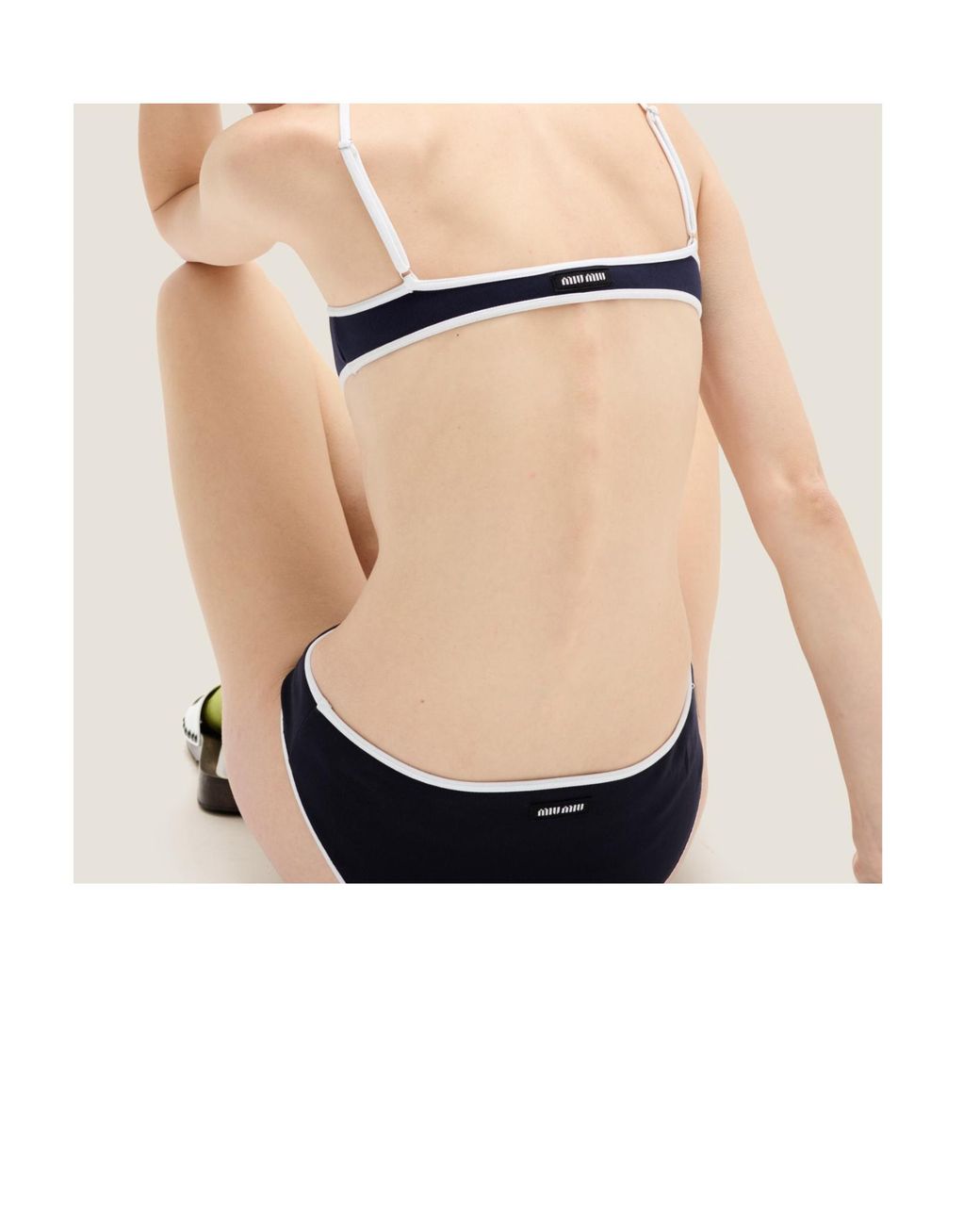 Miu Miu Blue Logo-Patch Technical-Knit Swimsuit Top