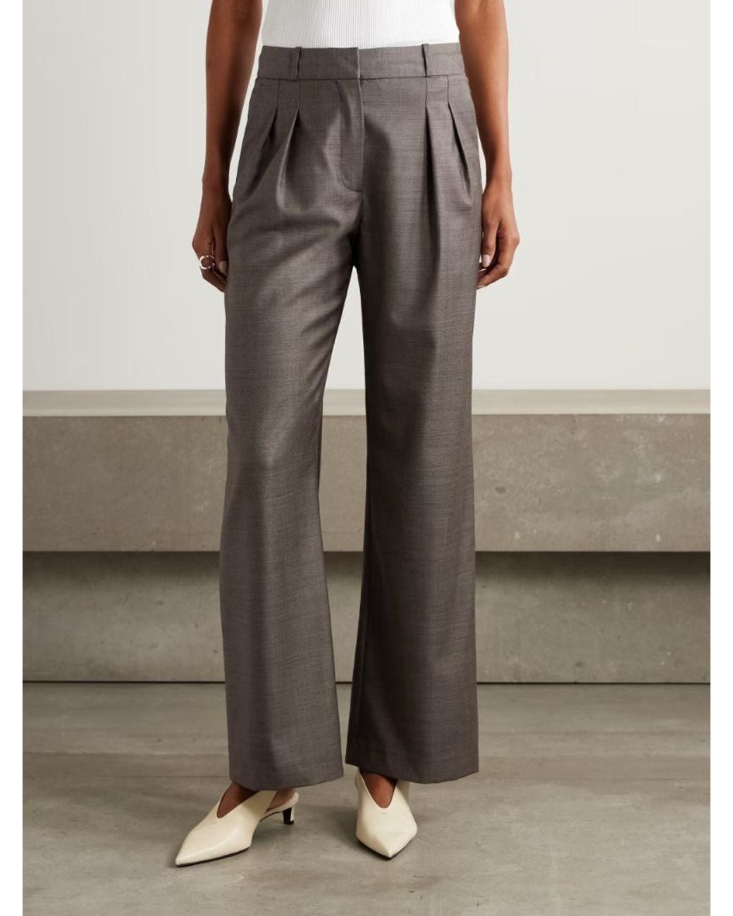 Loulou de Saison Gray Sbiru Pleated Wool-Twill Pants
